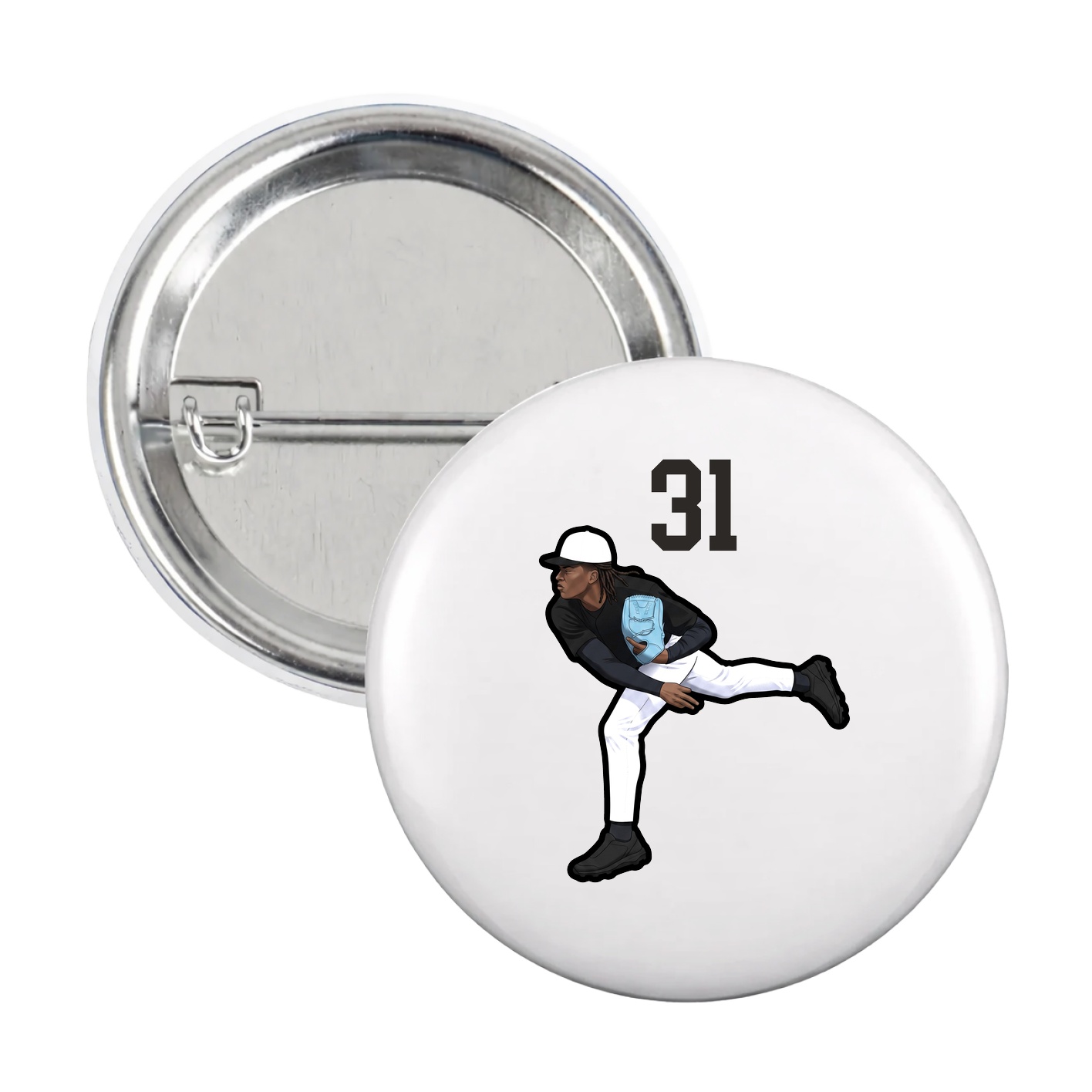 Game Day Button — Number Top in White