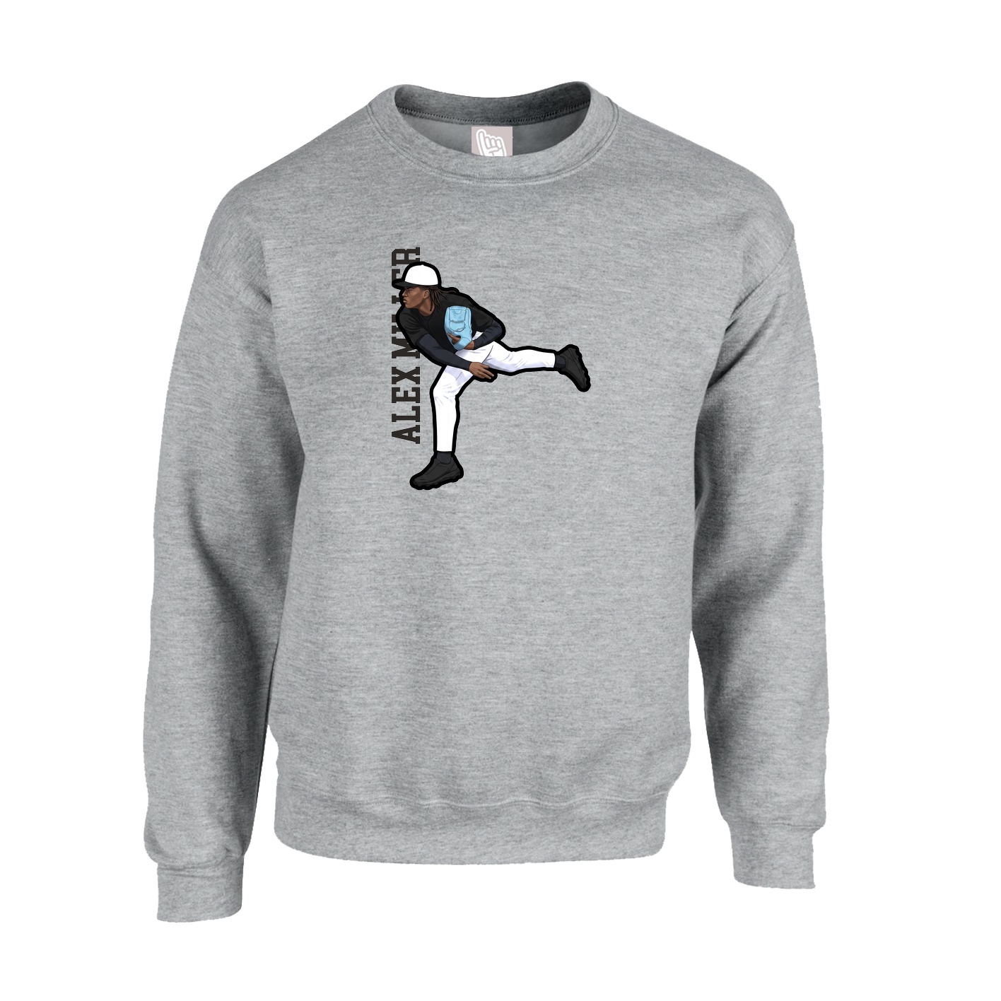 Fleece Crew — Name Vertical in Grey