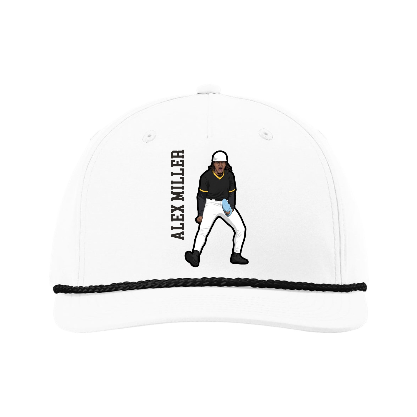 Five-Panel Classic Rope Cap — Name Vertical in White