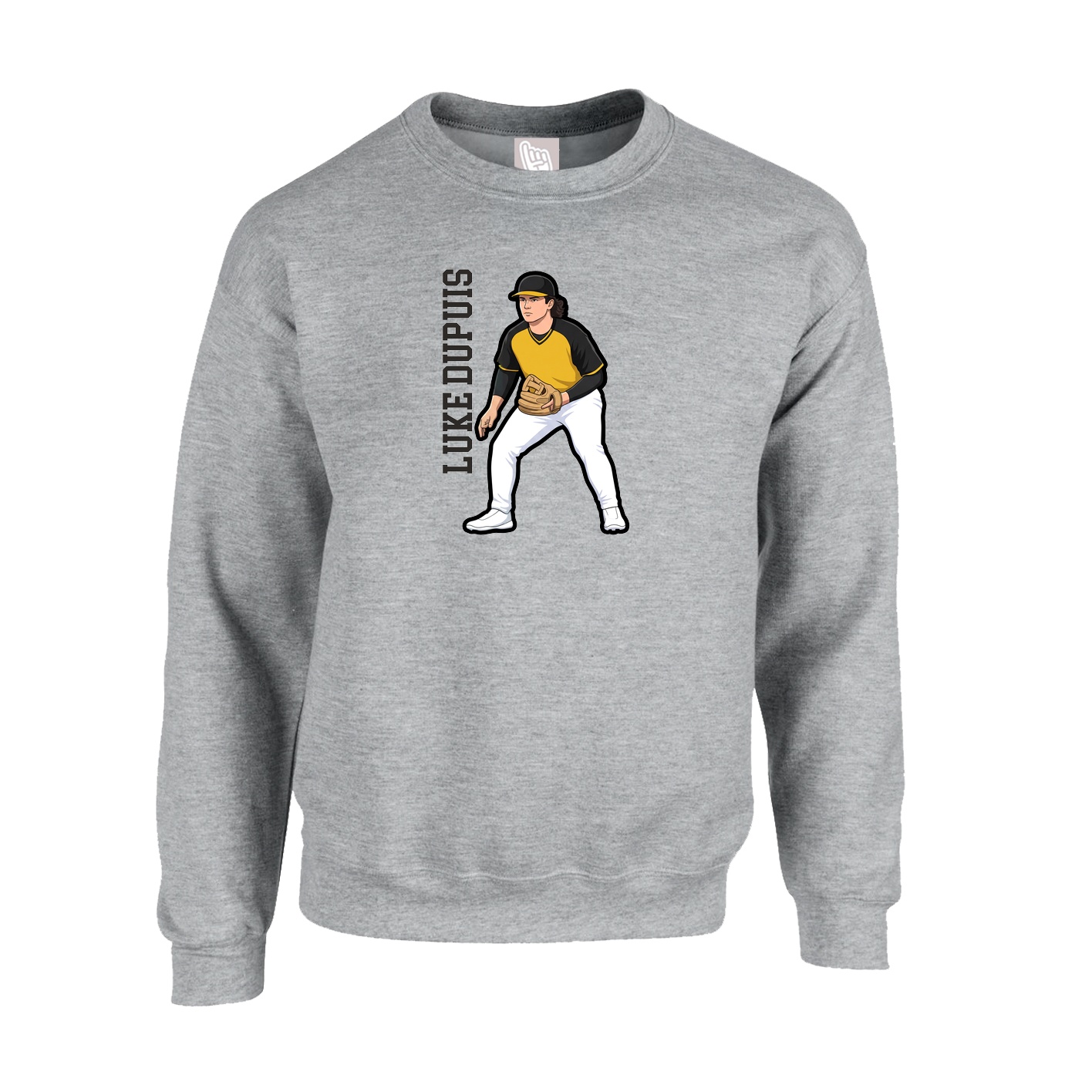 Fleece Crew — Name Vertical in Grey