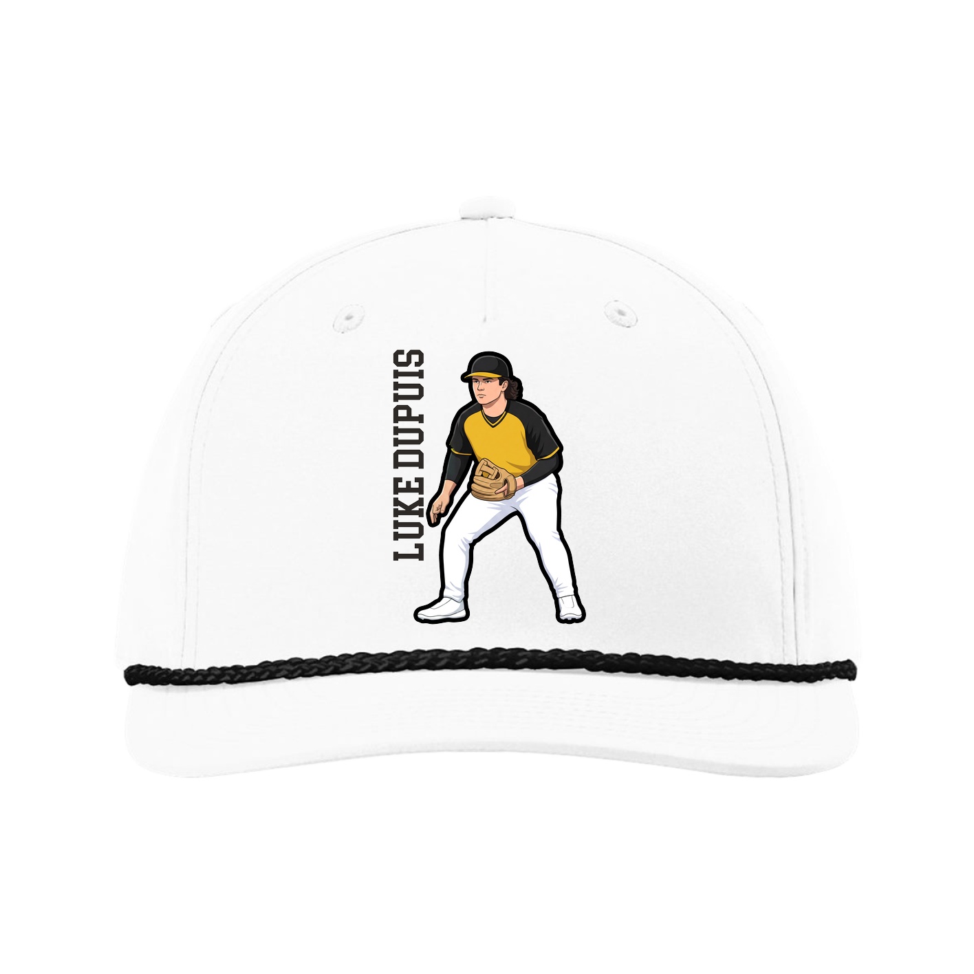 Five-Panel Classic Rope Cap — Name Vertical in White