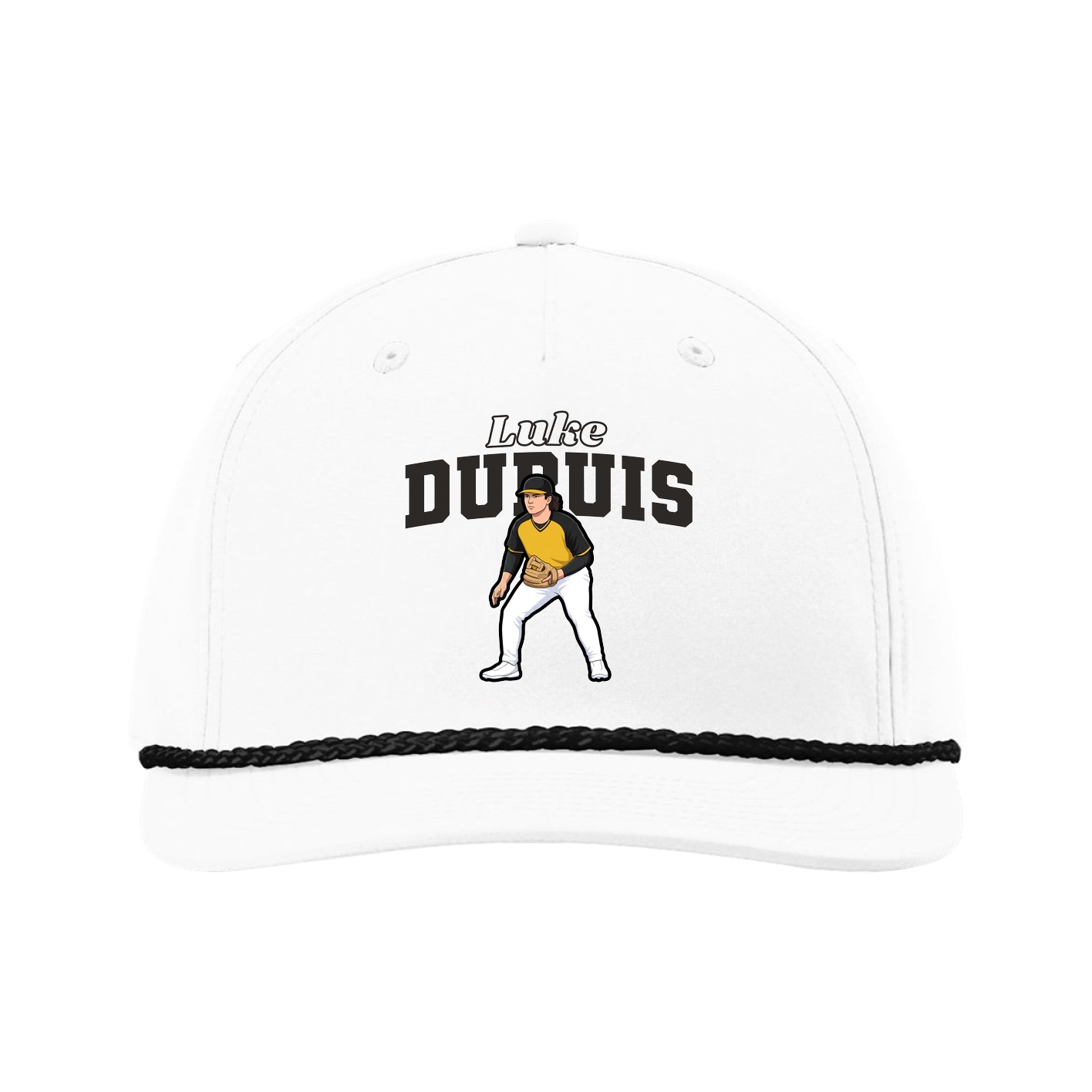 Five-Panel Classic Rope Cap — Name Arch in White