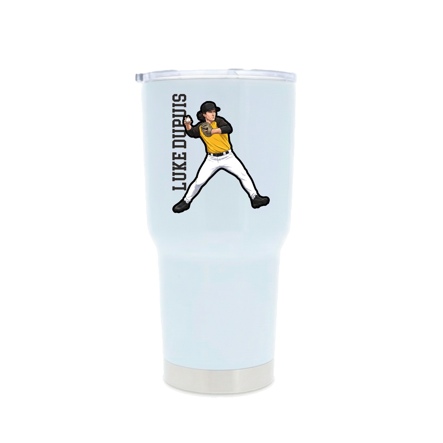 30oz Stainless Steel Tumbler — Name Vertical in White