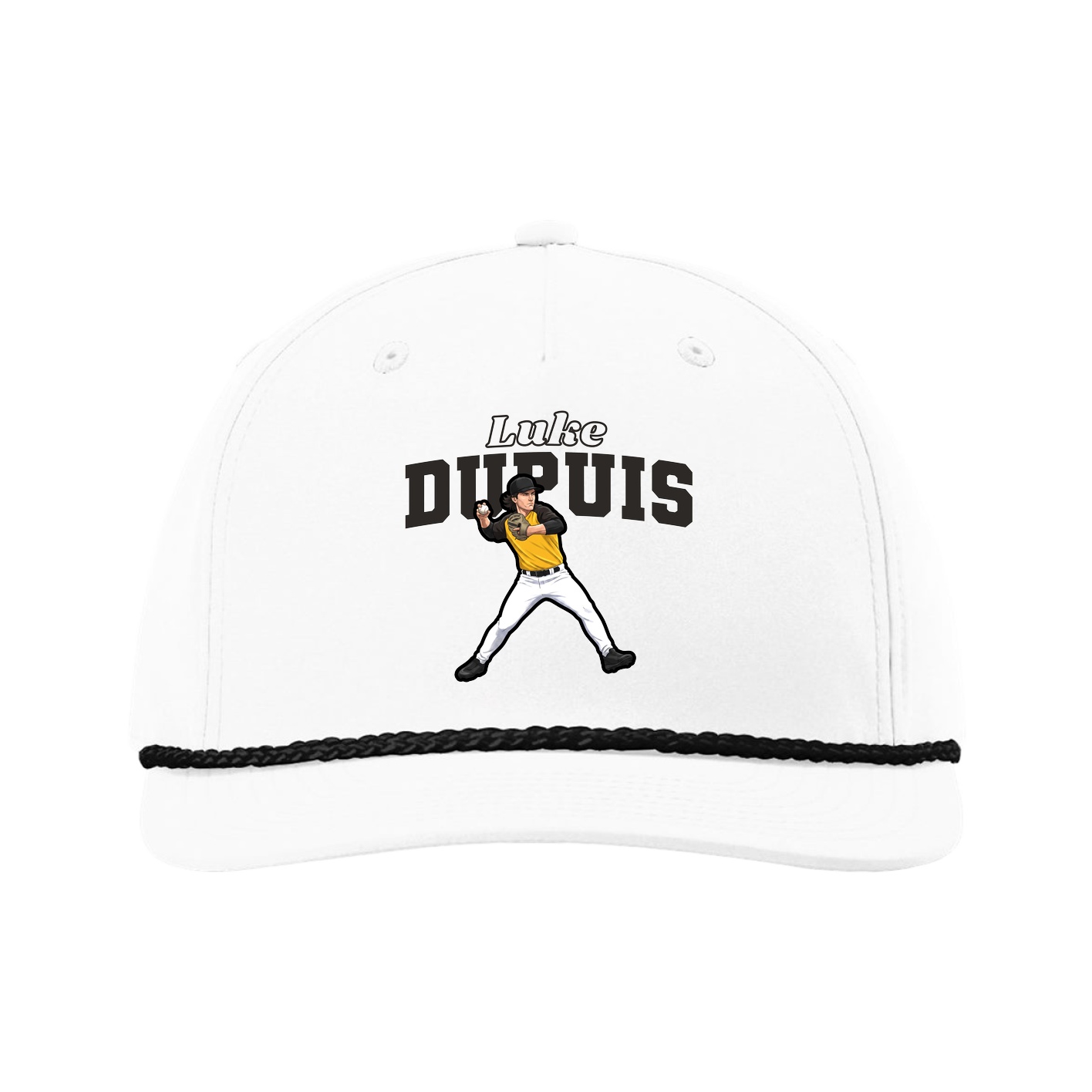 Five-Panel Classic Rope Cap — Name Arch in White