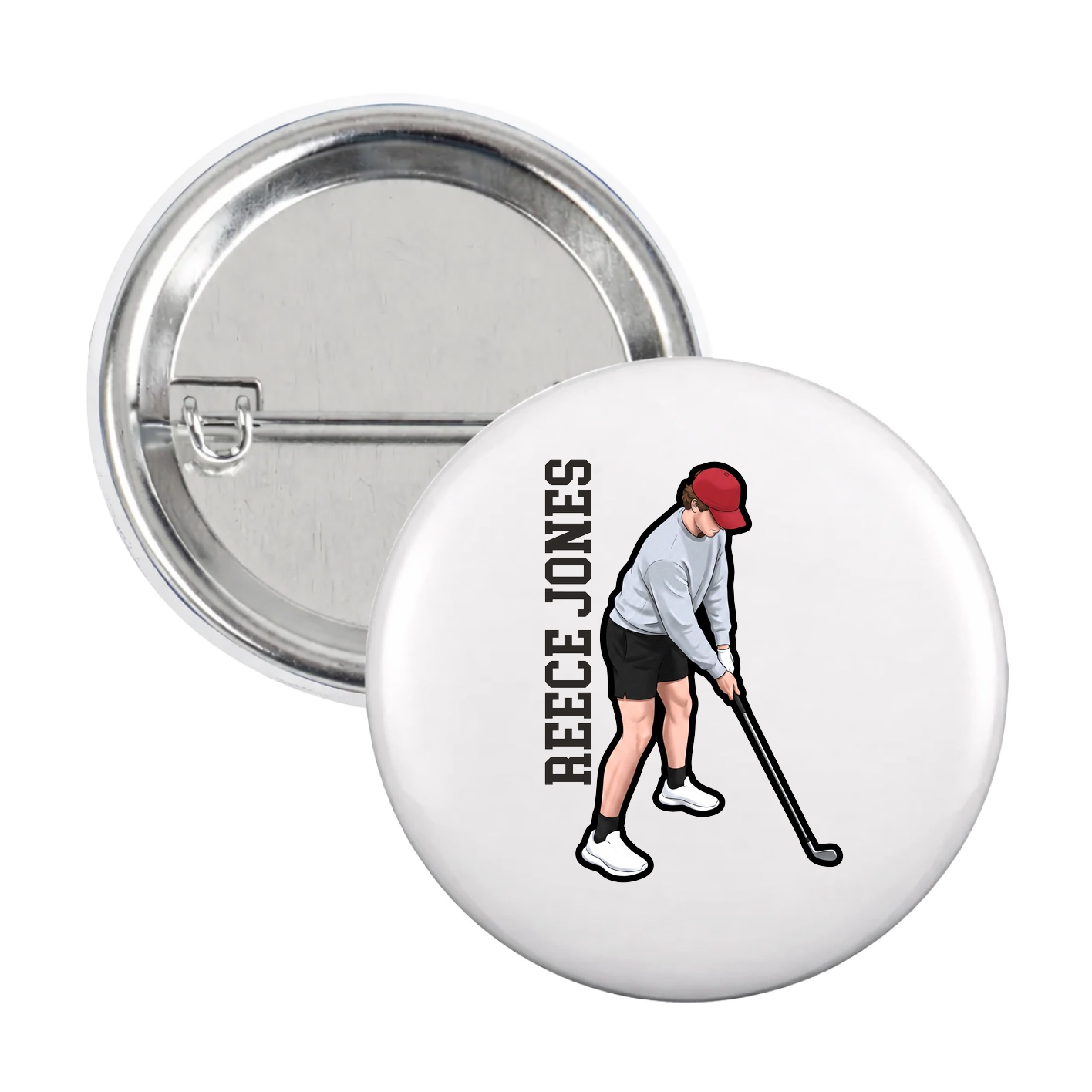 Game Day Button — Name Vertical in White