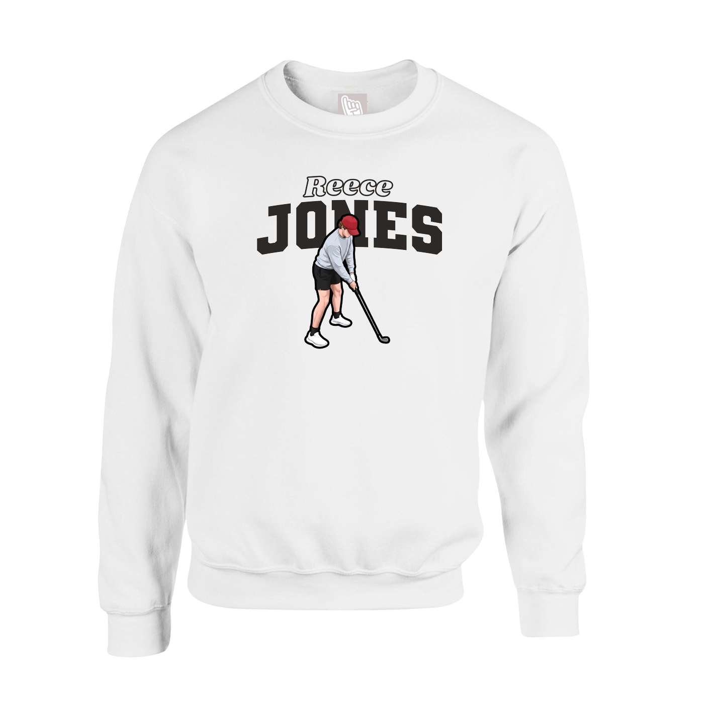 Fleece Crew — Name Arch in White