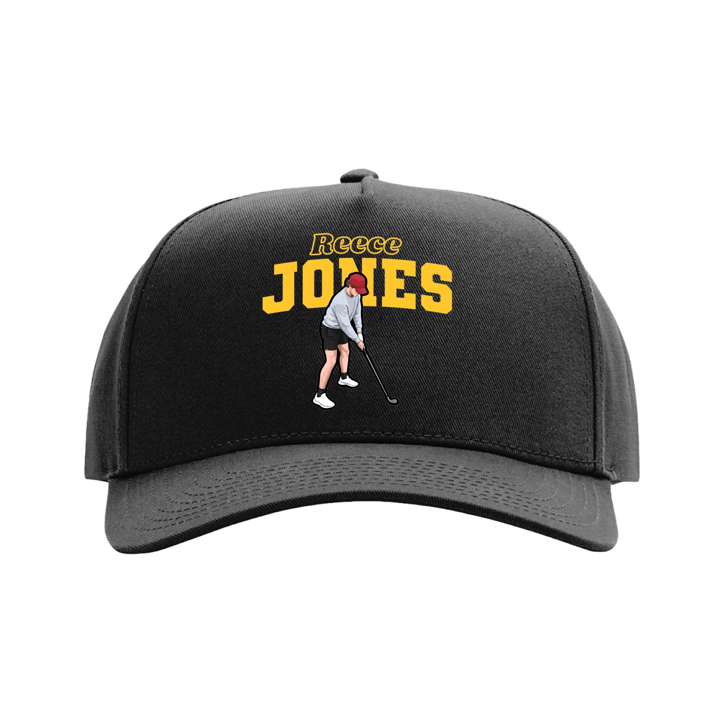 Full Fabric Five-Panel Champ Cap — Name Arch in Black
