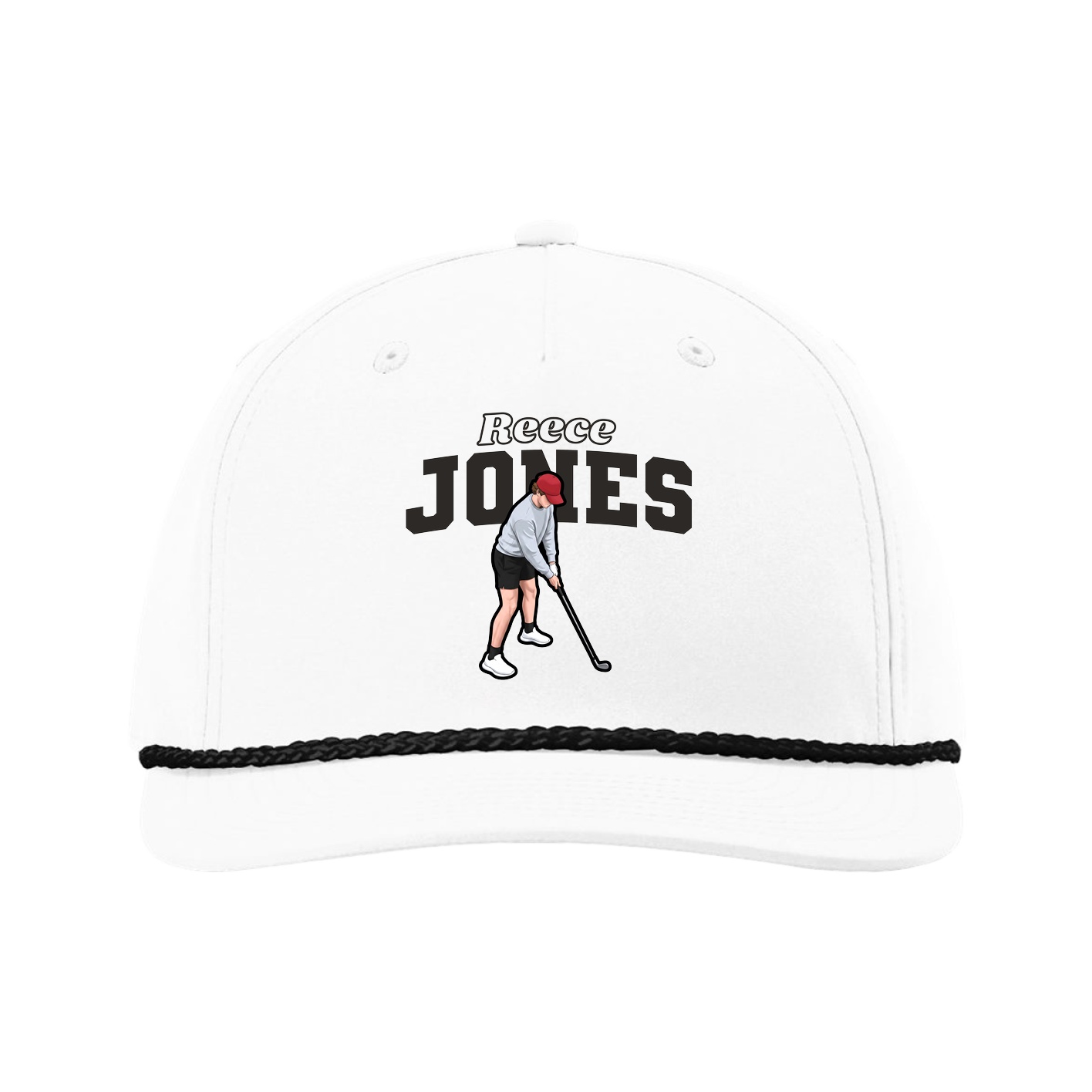 Five-Panel Classic Rope Cap — Name Arch in White