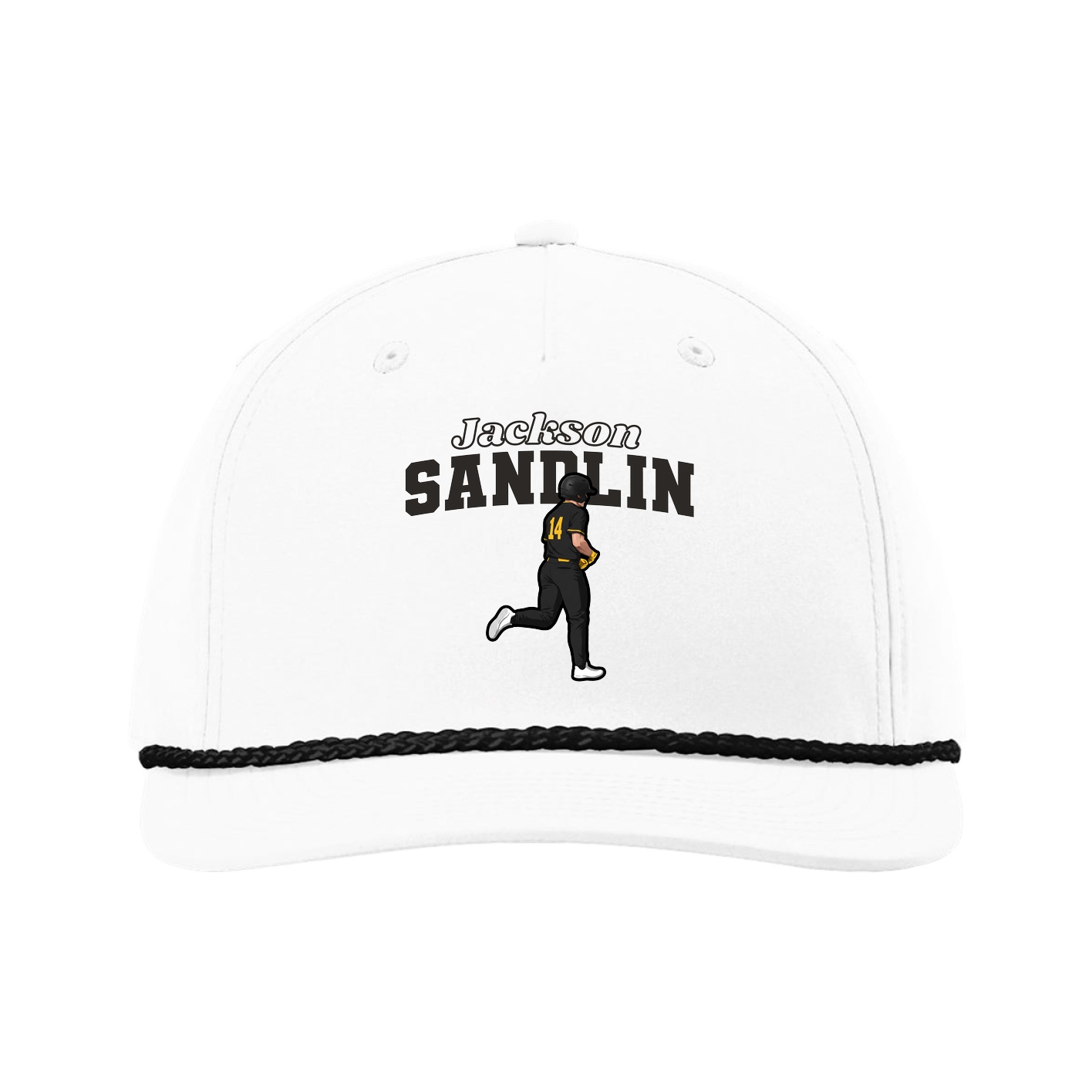 Five-Panel Classic Rope Cap — Name Arch in White