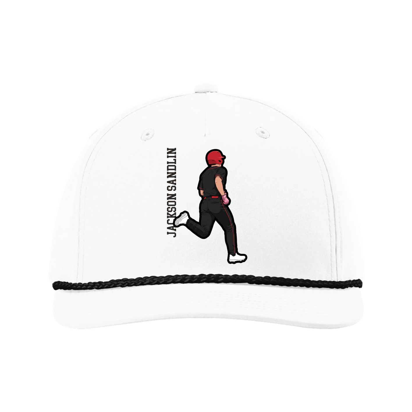 Five-Panel Classic Rope Cap — Name Vertical in White