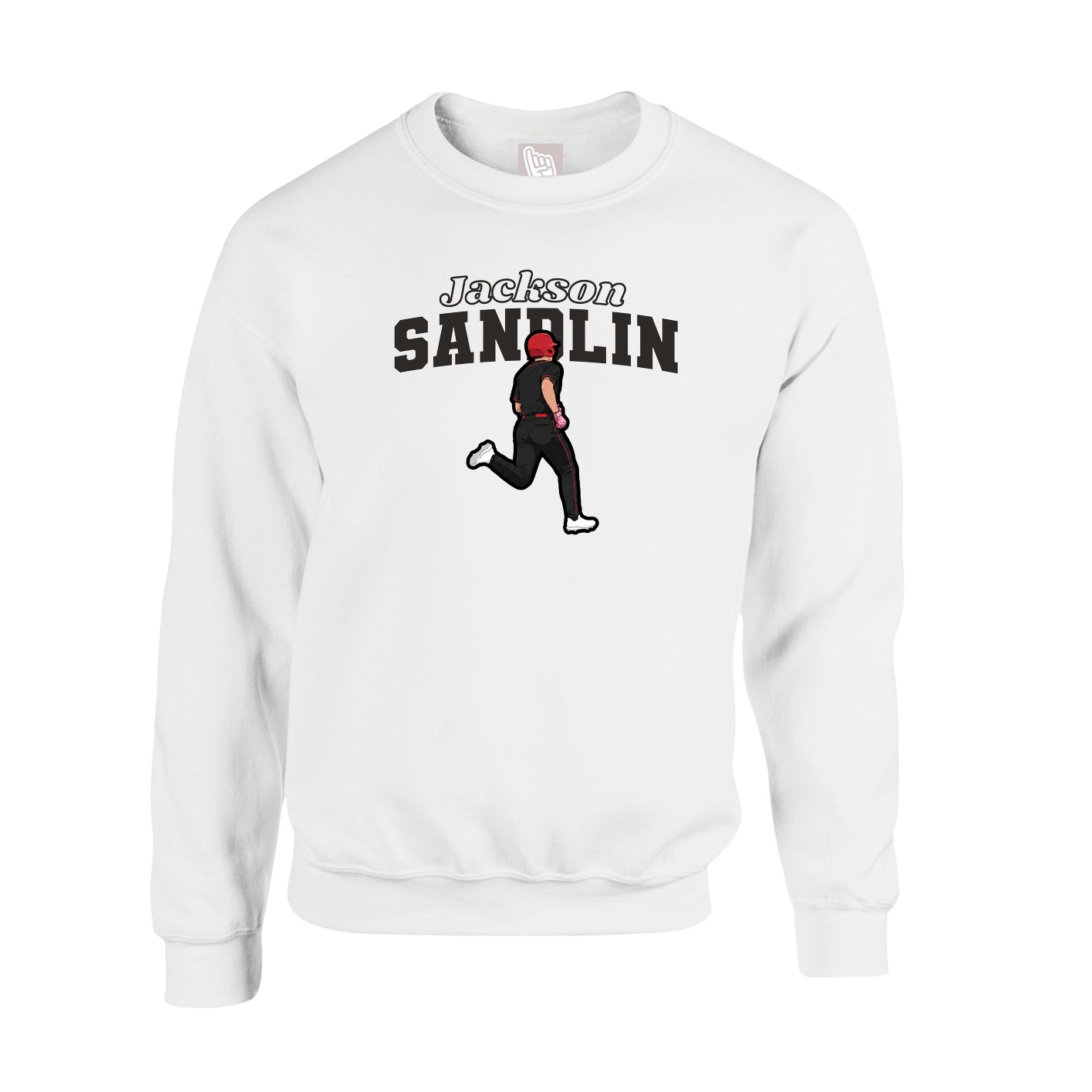 Fleece Crew — Name Arch in White