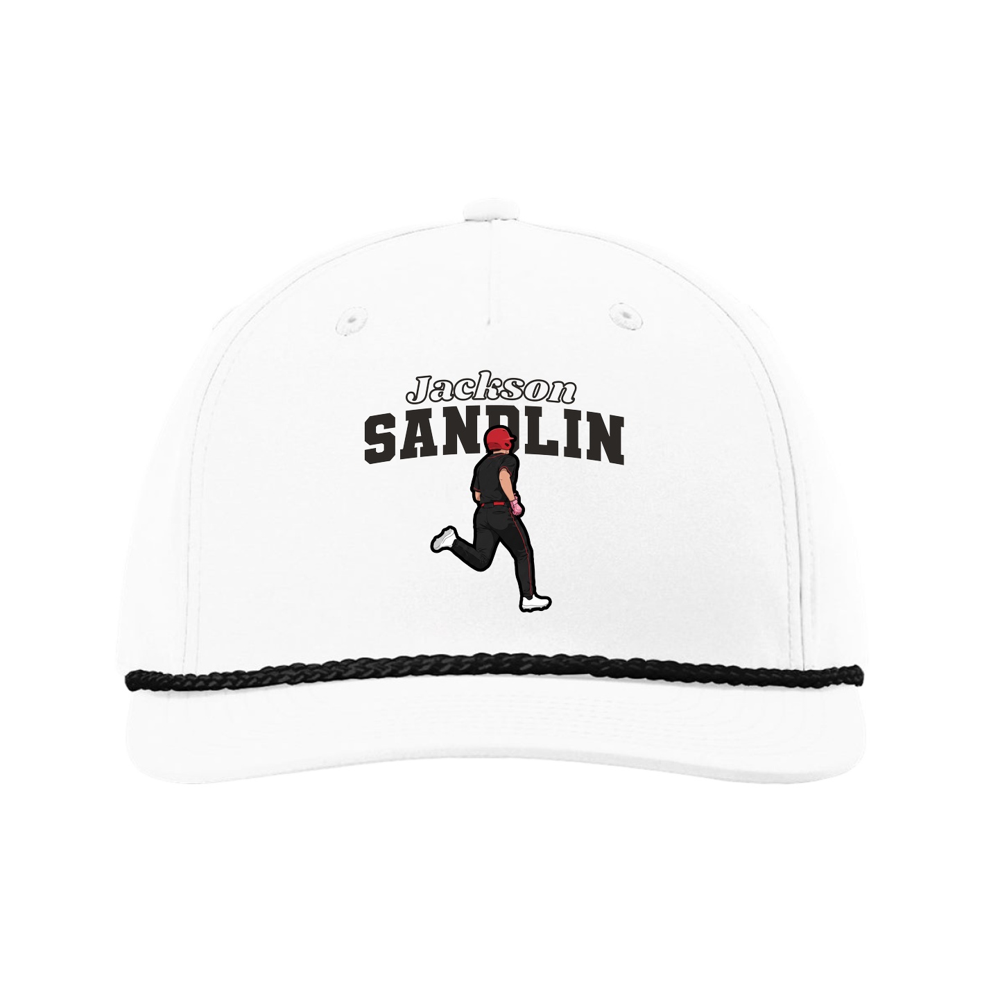 Five-Panel Classic Rope Cap — Name Arch in White