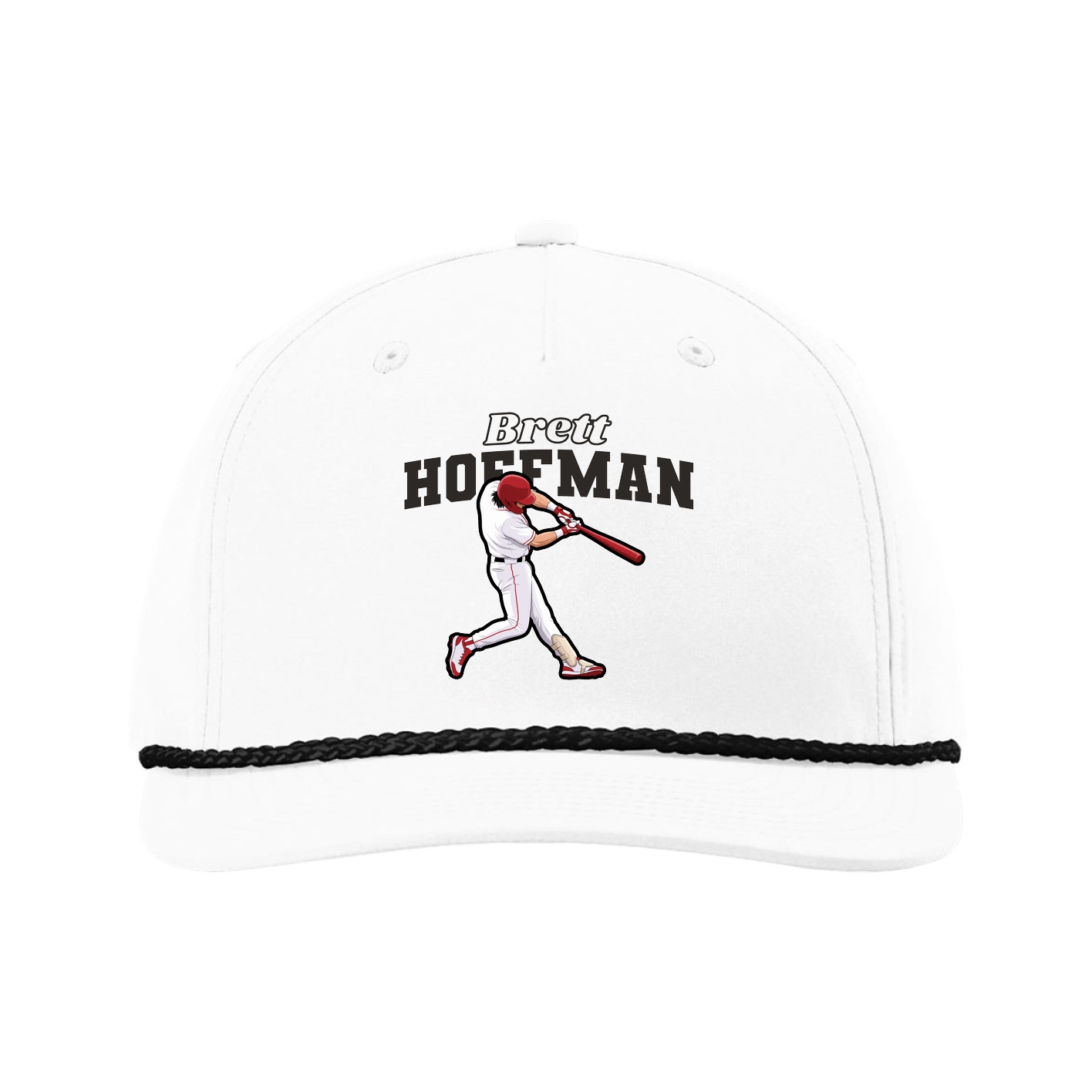 Five-Panel Classic Rope Cap — Name Arch in White