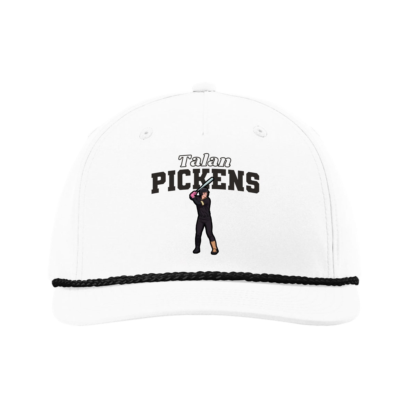 Five-Panel Classic Rope Cap — Name Arch in White