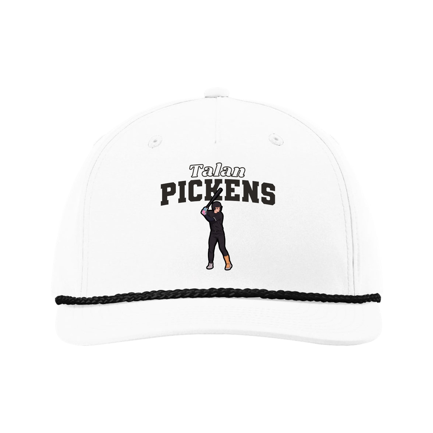 Five-Panel Classic Rope Cap — Name Arch in White
