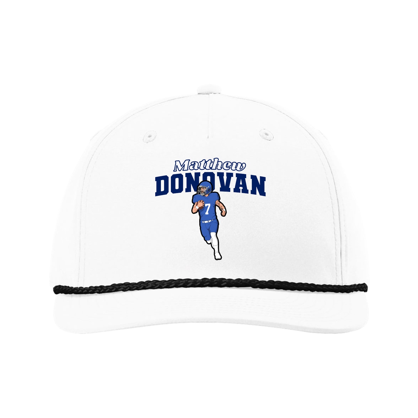 Five-Panel Classic Rope Cap — Name Arch in White