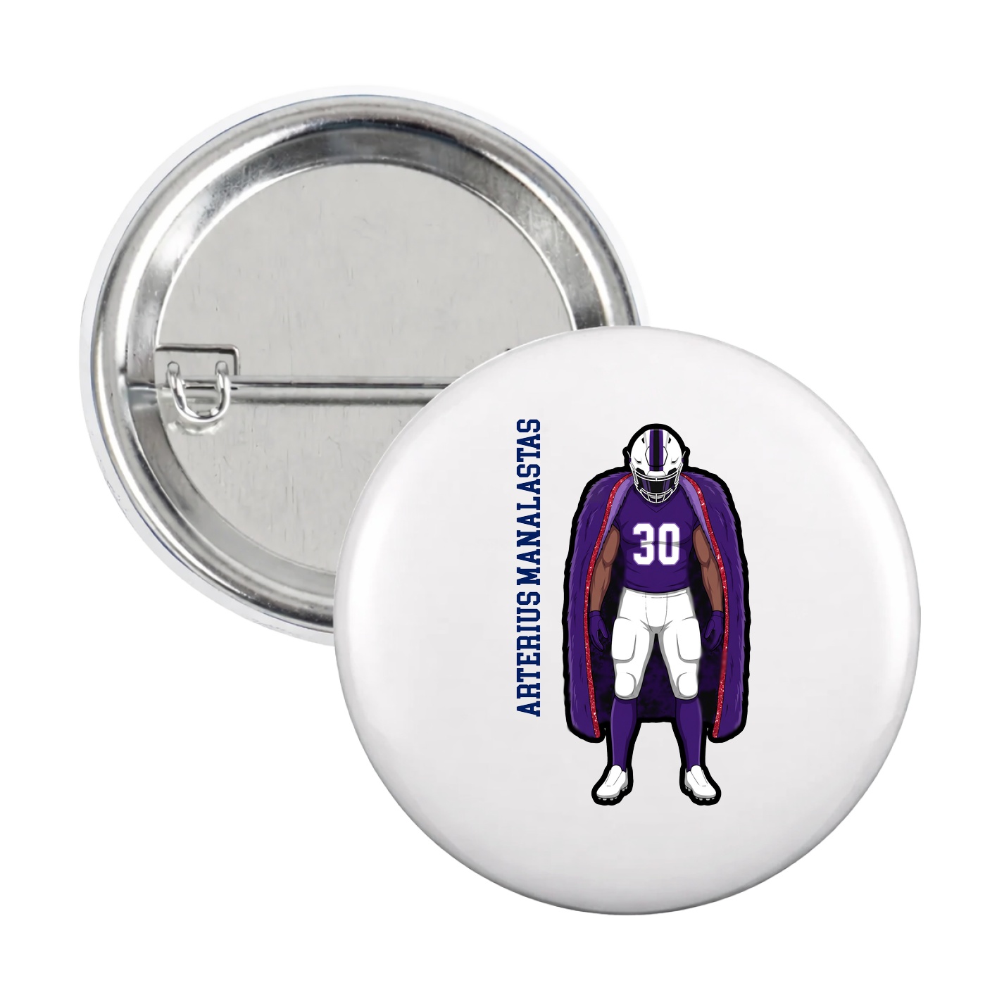 Game Day Button — Name Vertical in White