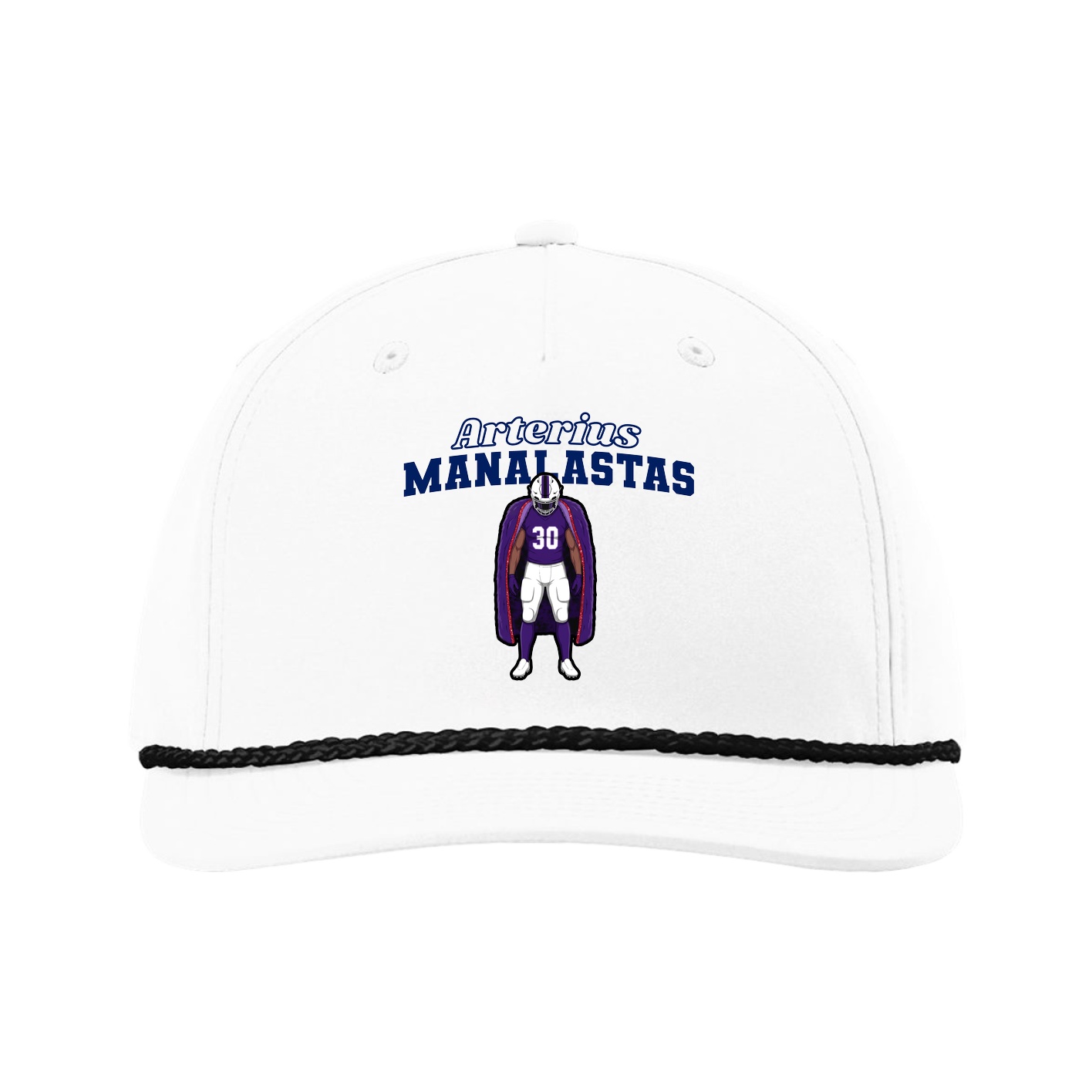 Five-Panel Classic Rope Cap — Name Arch in White