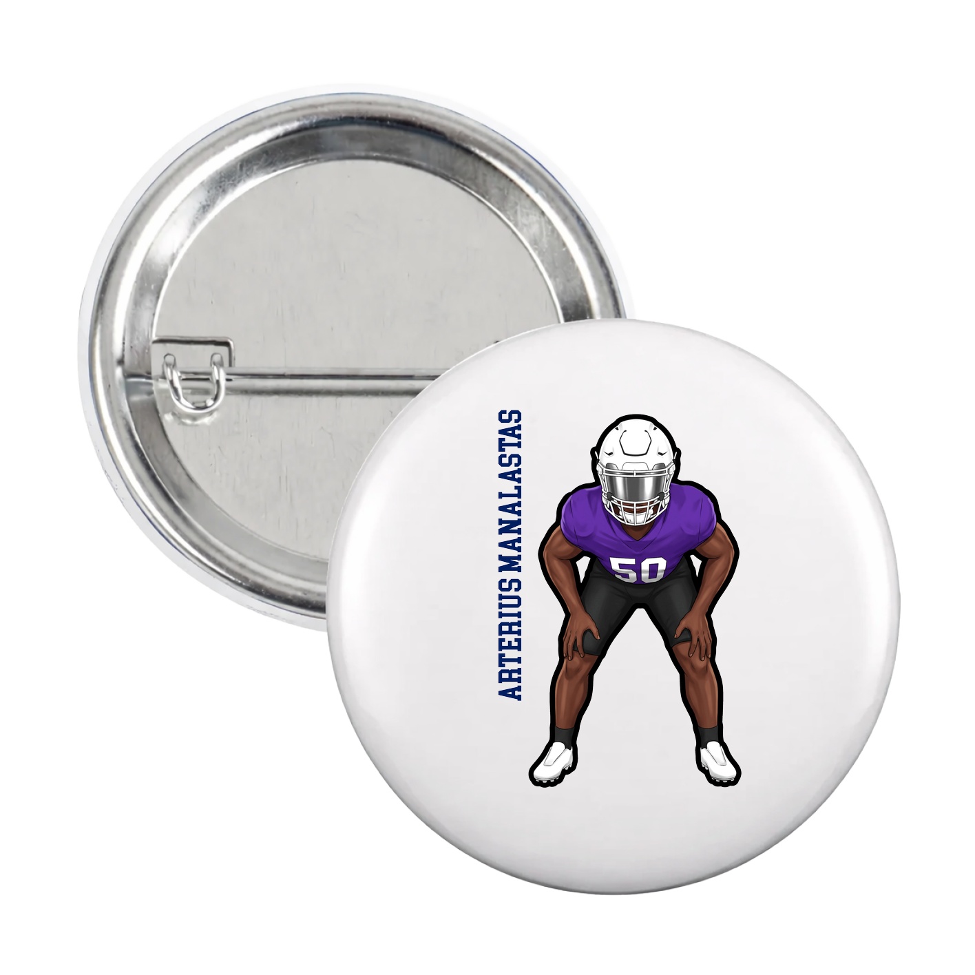 Game Day Button — Name Vertical in White