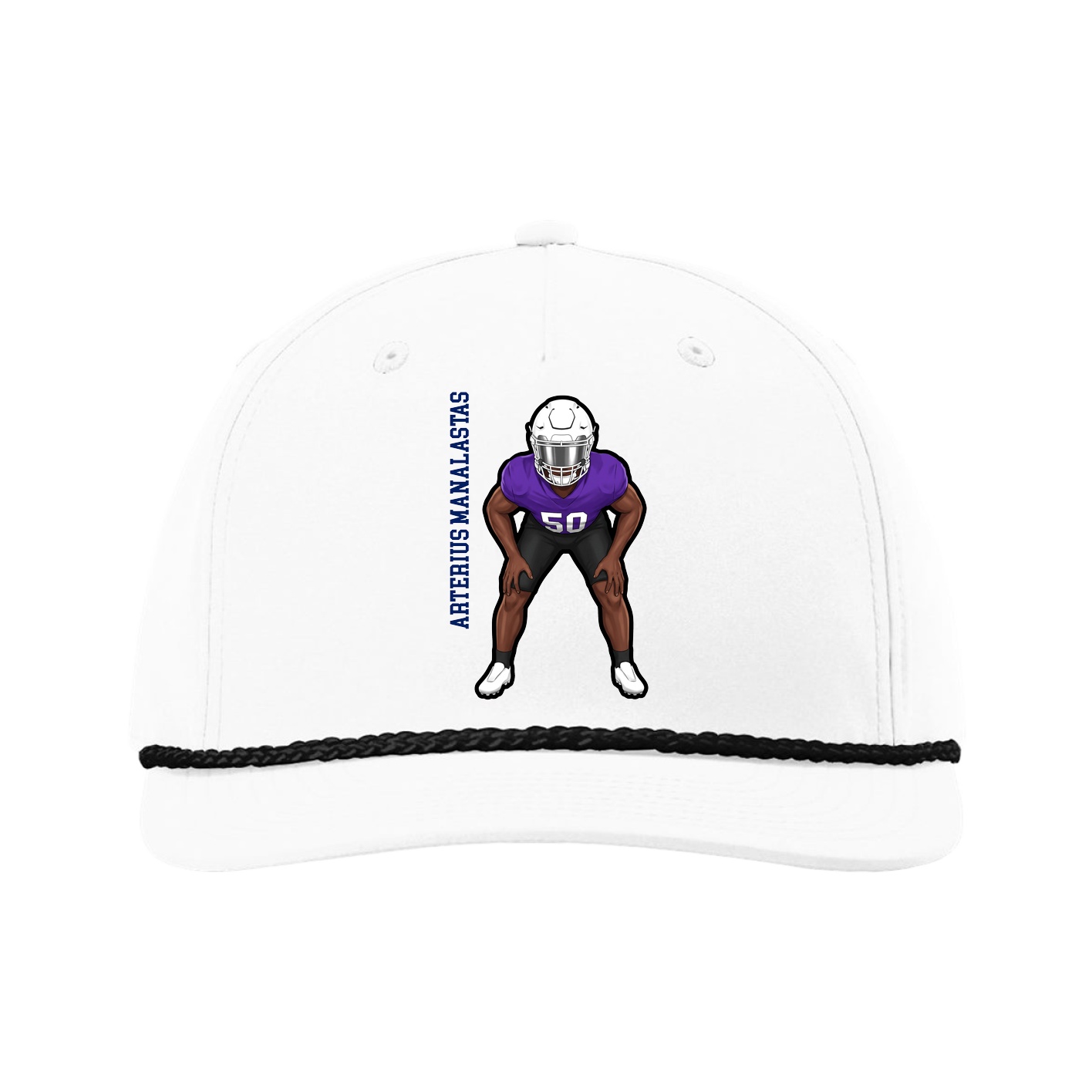 Five-Panel Classic Rope Cap — Name Vertical in White