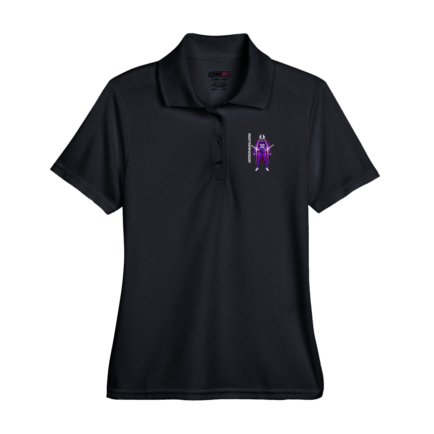 Performance Polo — Name Vertical in Black