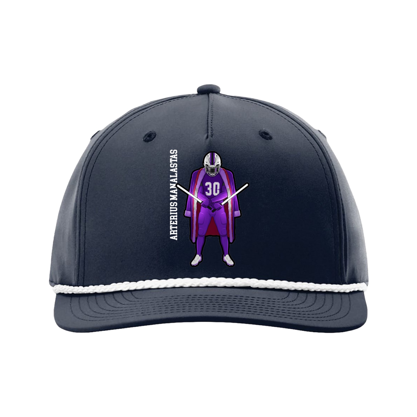 Five-Panel Classic Rope Cap — Name Vertical in Navy