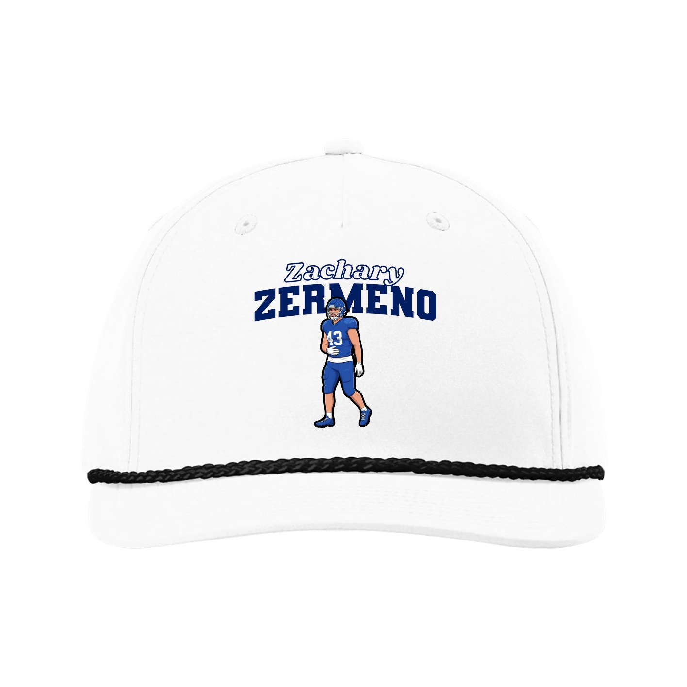 Five-Panel Classic Rope Cap — Name Arch in White