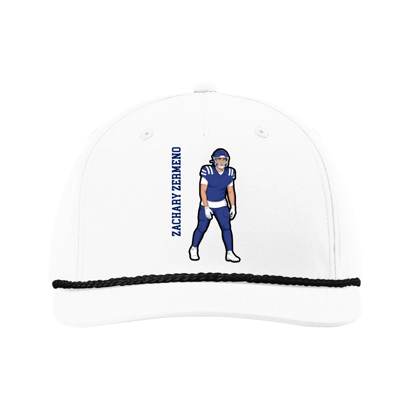 Five-Panel Classic Rope Cap — Name Vertical in White