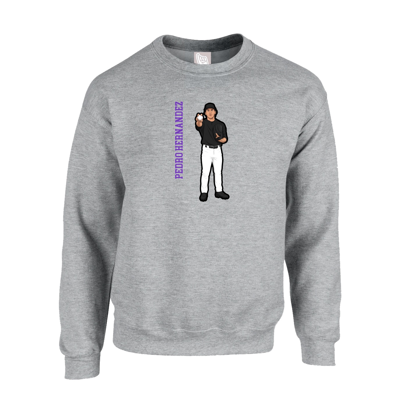 Fleece Crew — Name Vertical in Grey