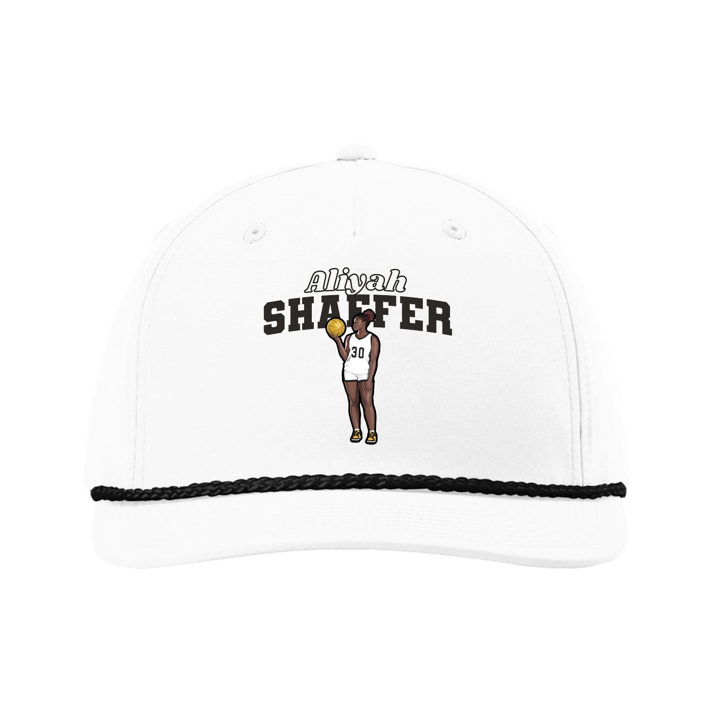 Five-Panel Classic Rope Cap — Name Arch in White