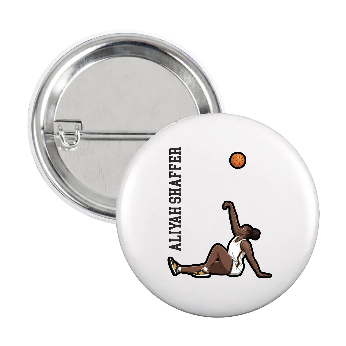 Game Day Button — Name Vertical in White