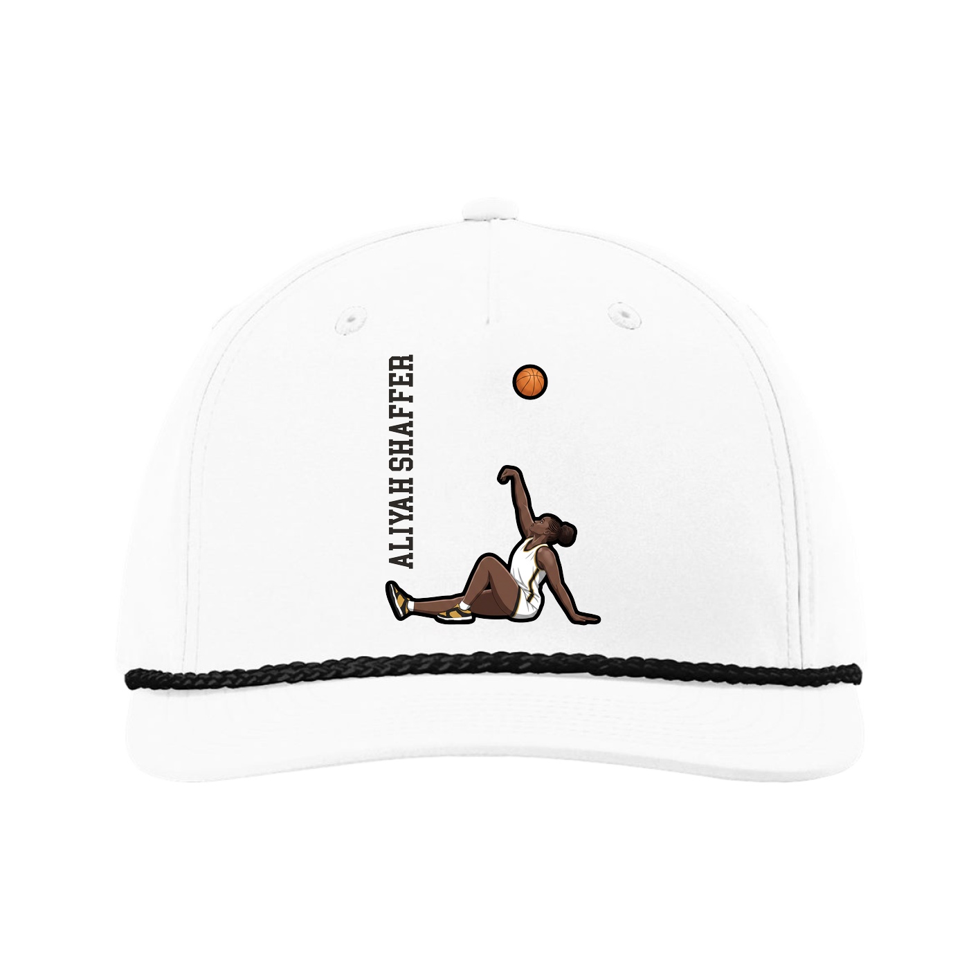 Five-Panel Classic Rope Cap — Name Vertical in White