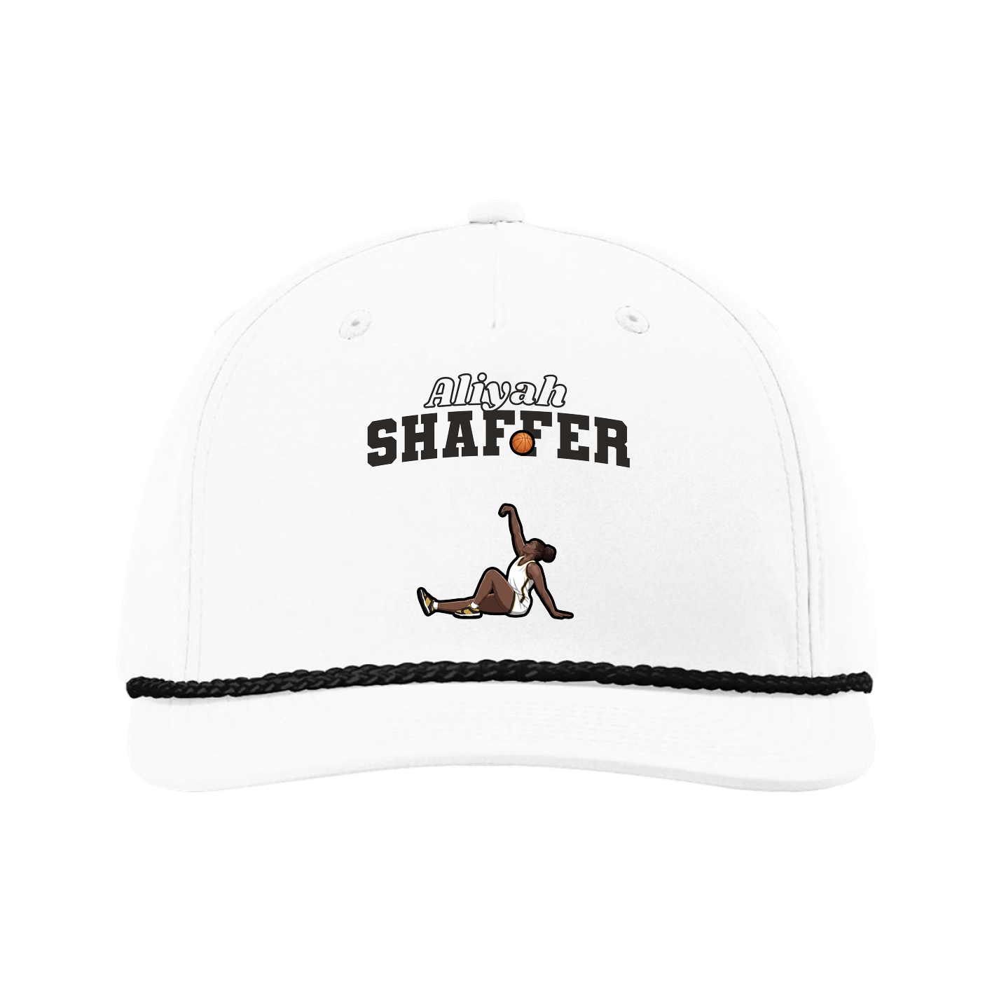 Five-Panel Classic Rope Cap — Name Arch in White
