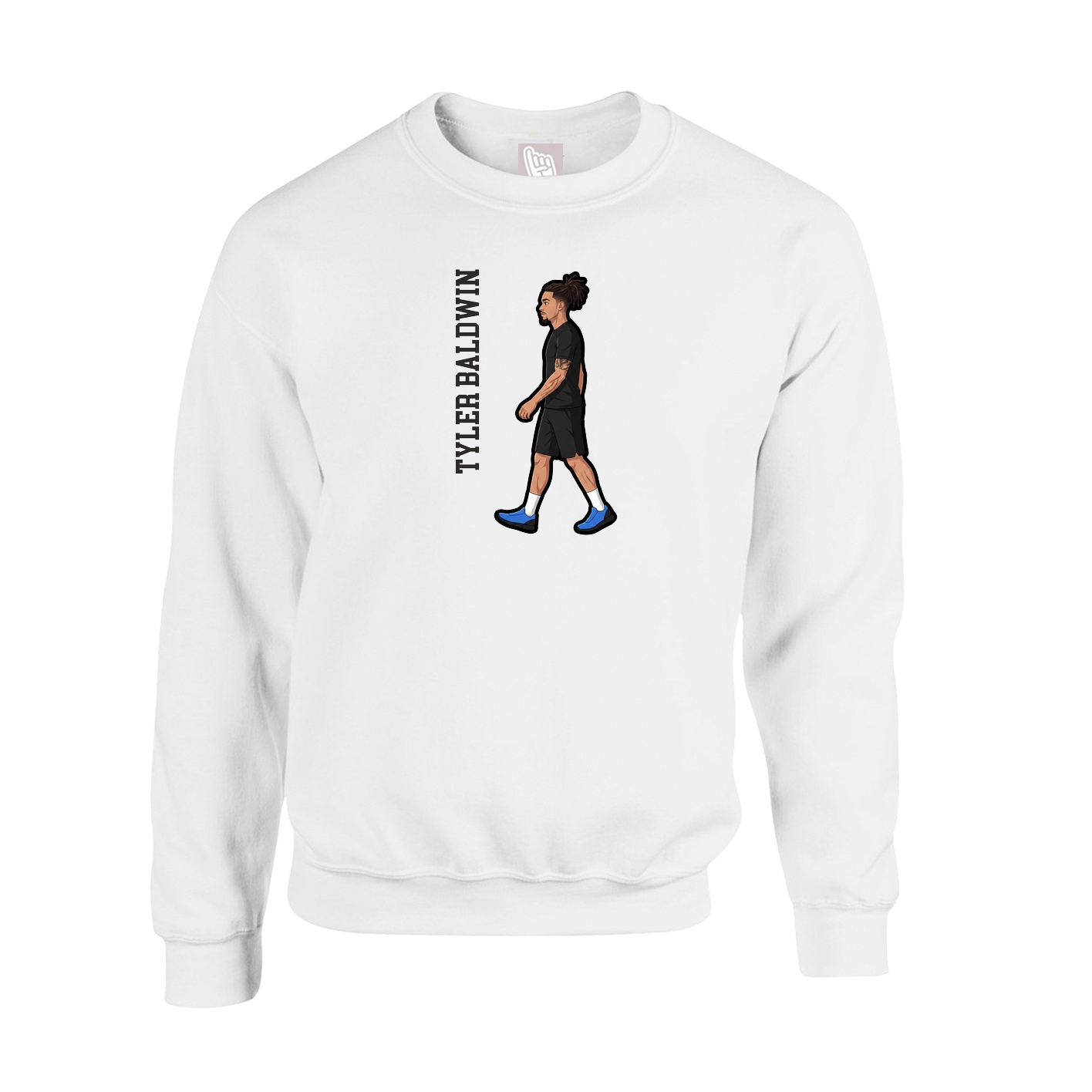 Fleece Crew — Name Vertical in White