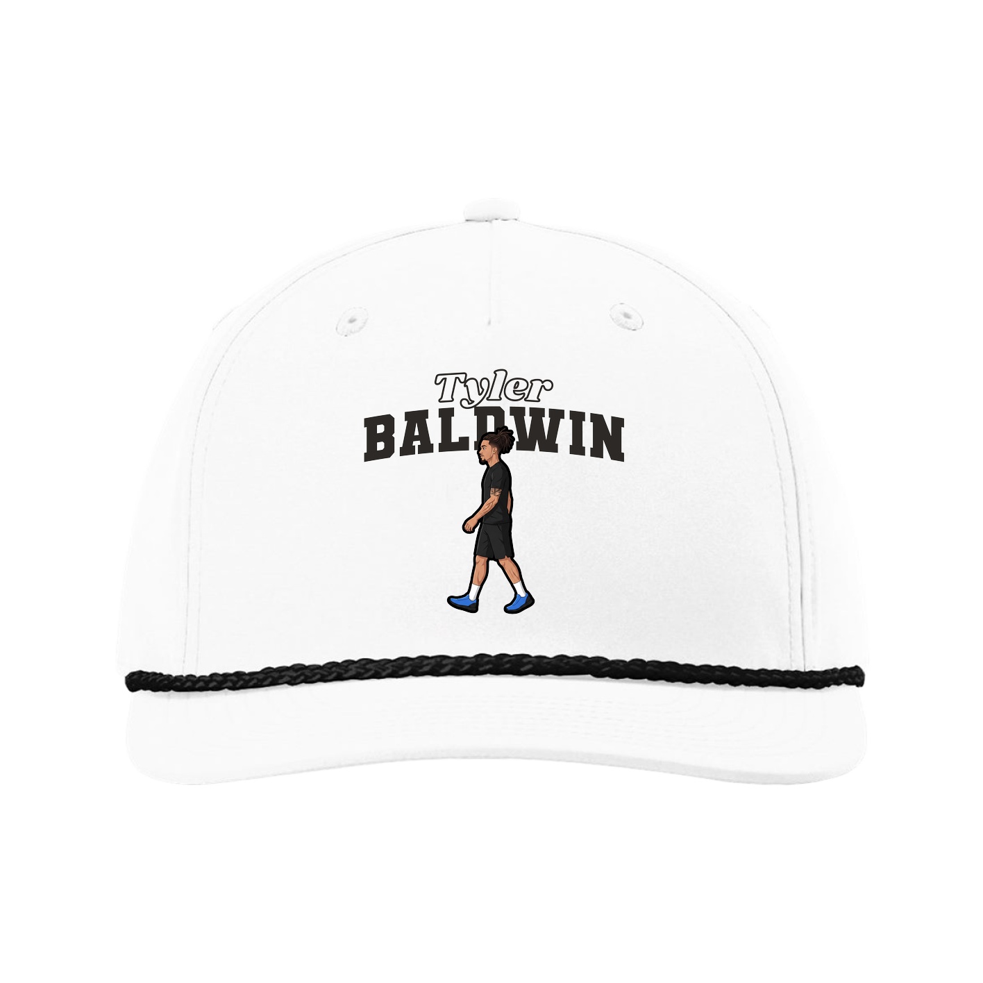 Five-Panel Classic Rope Cap — Name Arch in White