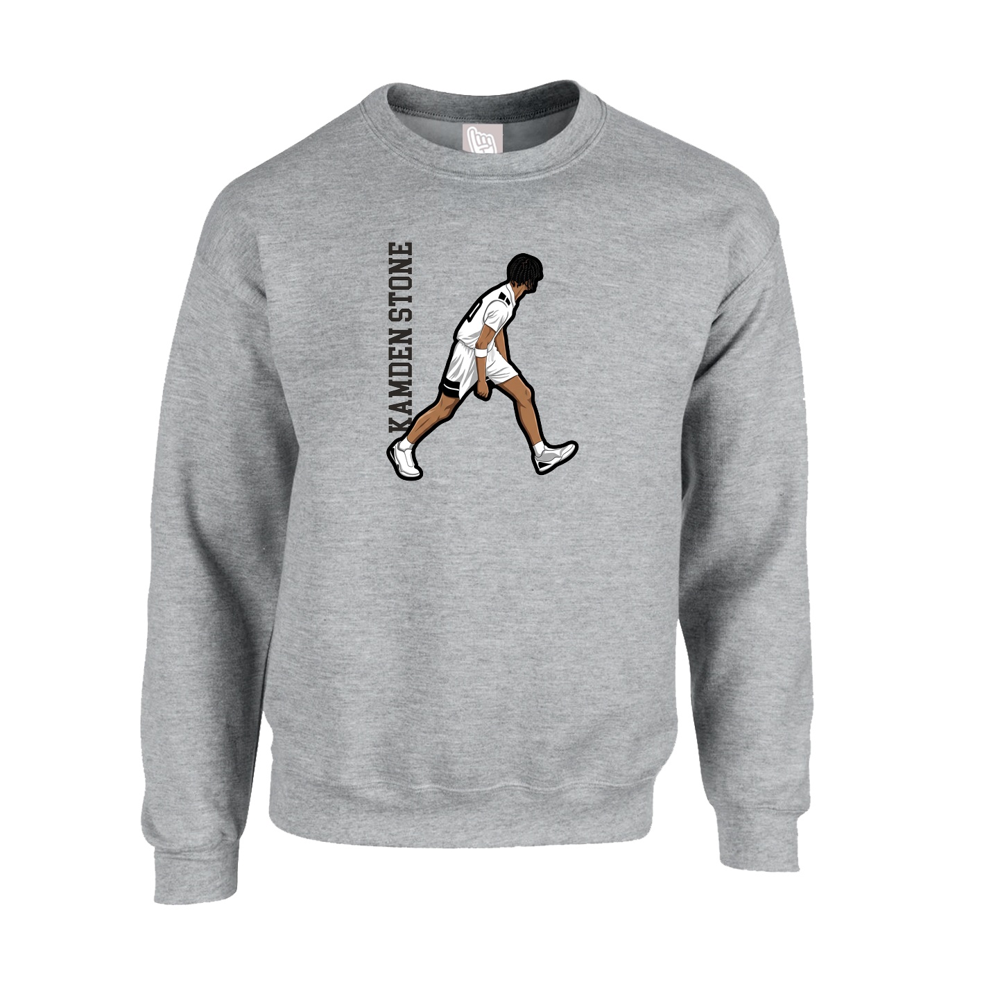 Fleece Crew — Name Vertical in Grey
