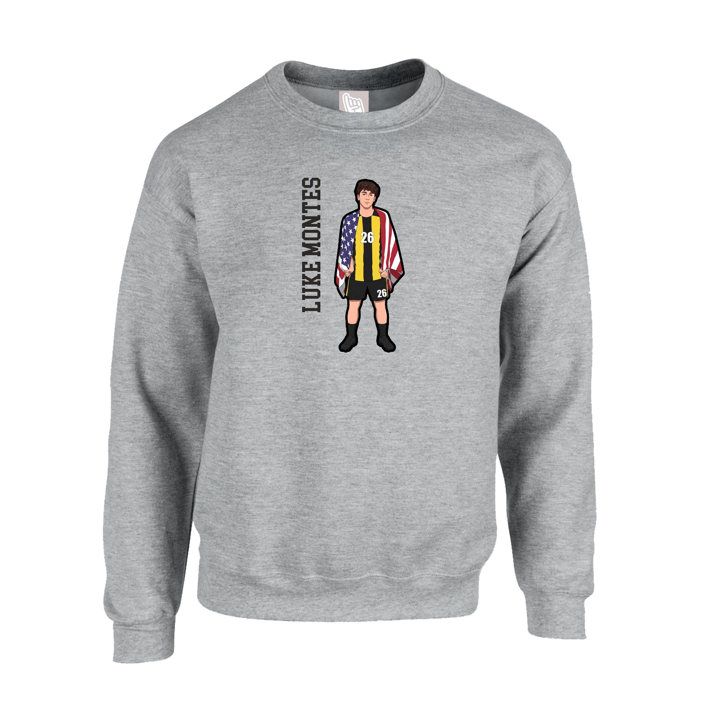 Fleece Crew — Name Vertical in Grey