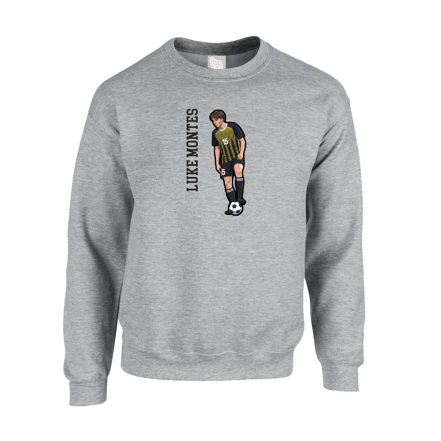 Fleece Crew — Name Vertical in Grey