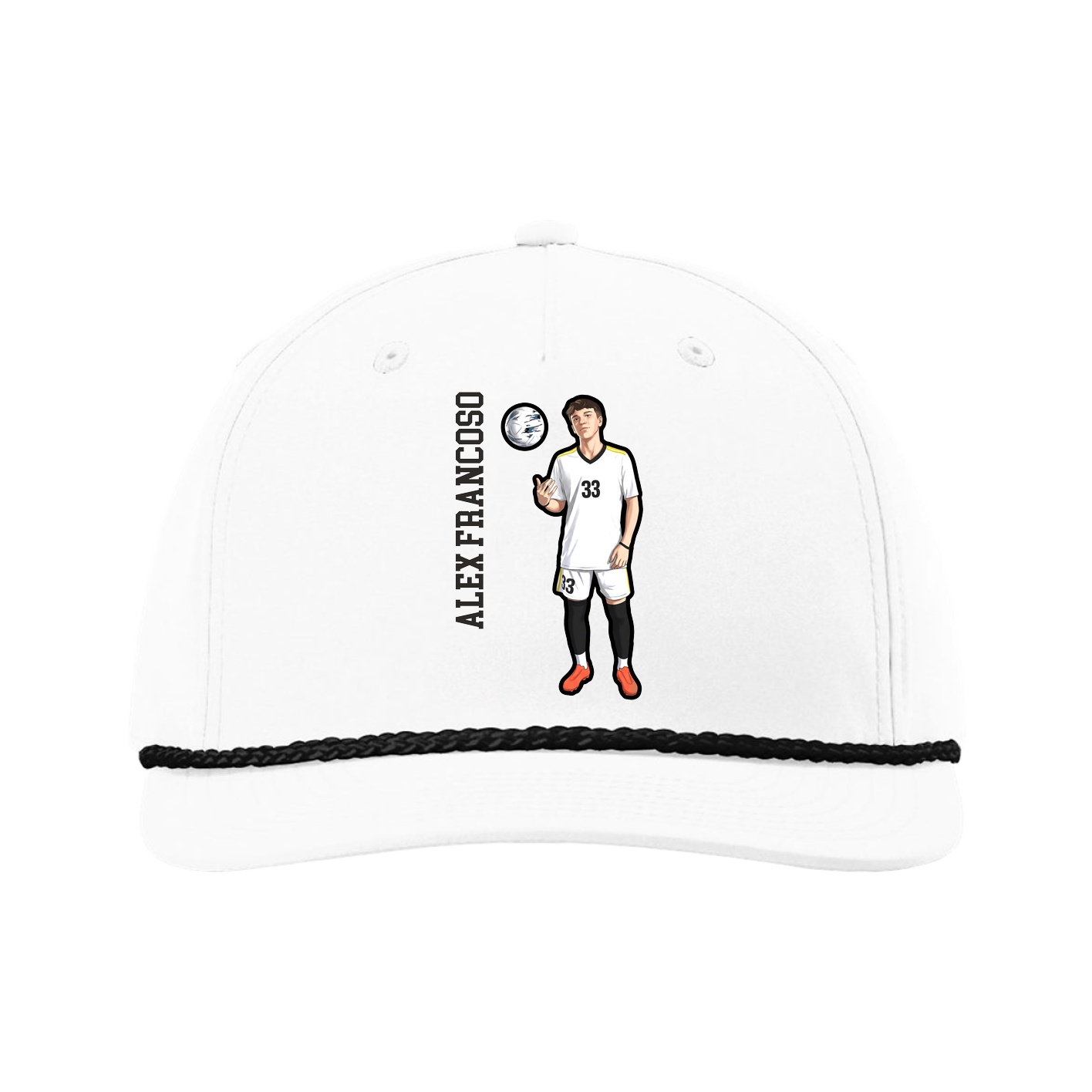 Five-Panel Classic Rope Cap — Name Vertical in White