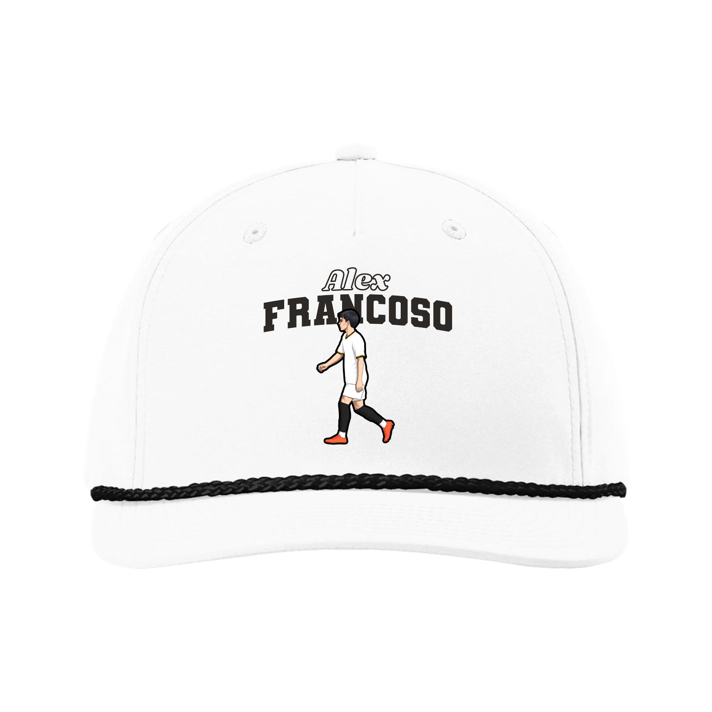 Five-Panel Classic Rope Cap — Name Arch in White