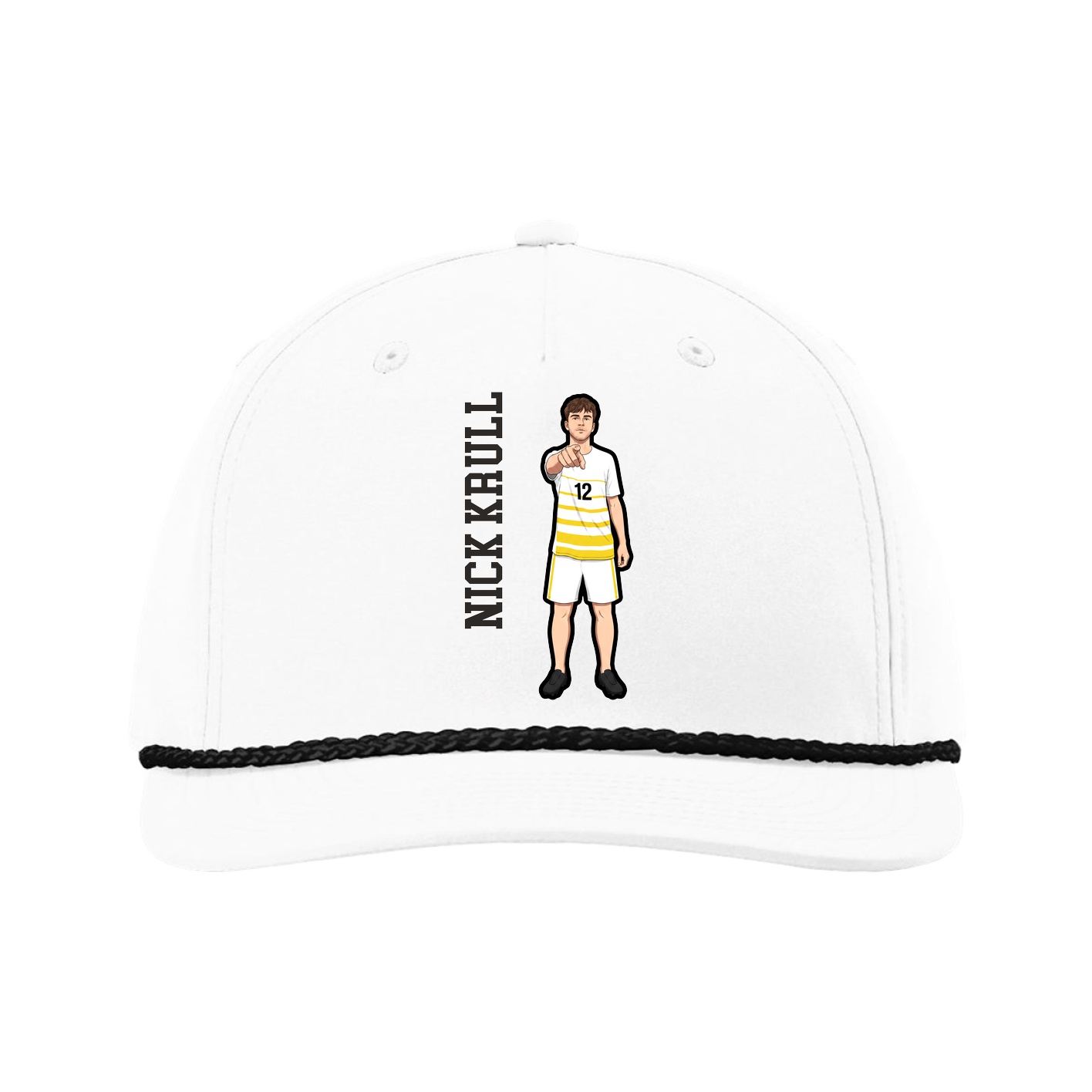 Five-Panel Classic Rope Cap — Name Vertical in White