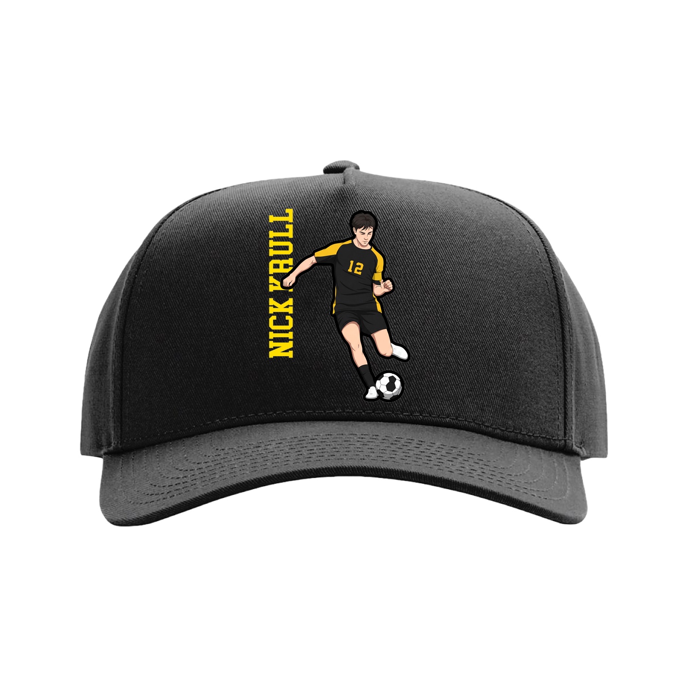 Full Fabric Five-Panel Champ Cap — Name Vertical in Black