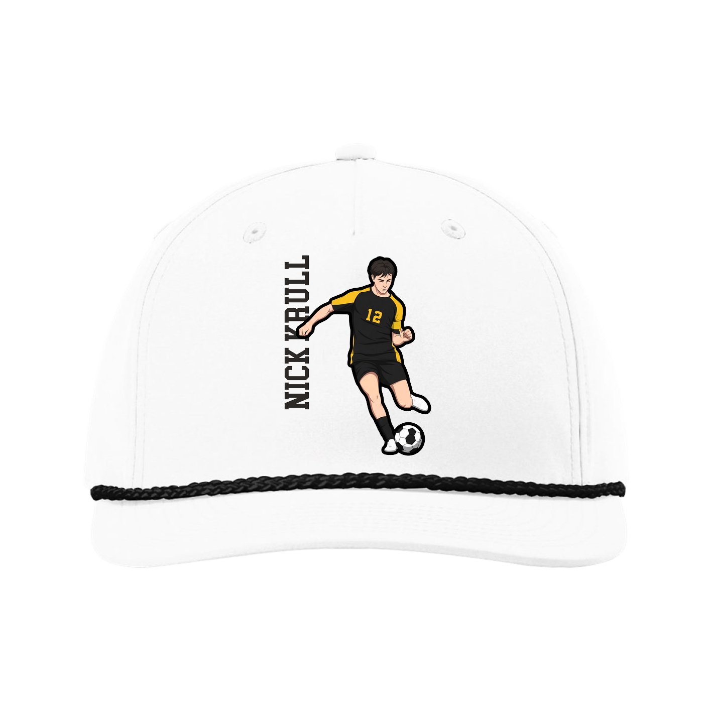 Five-Panel Classic Rope Cap — Name Vertical in White