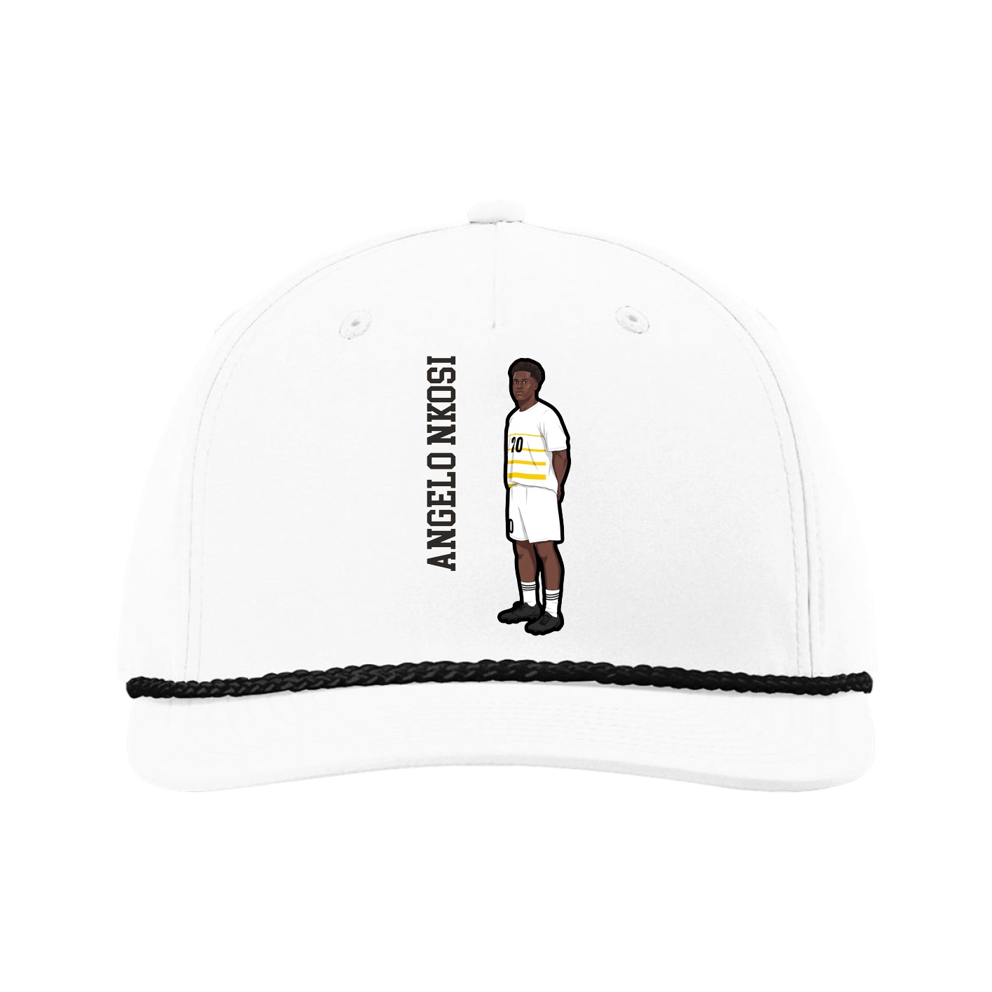 Five-Panel Classic Rope Cap — Name Vertical in White