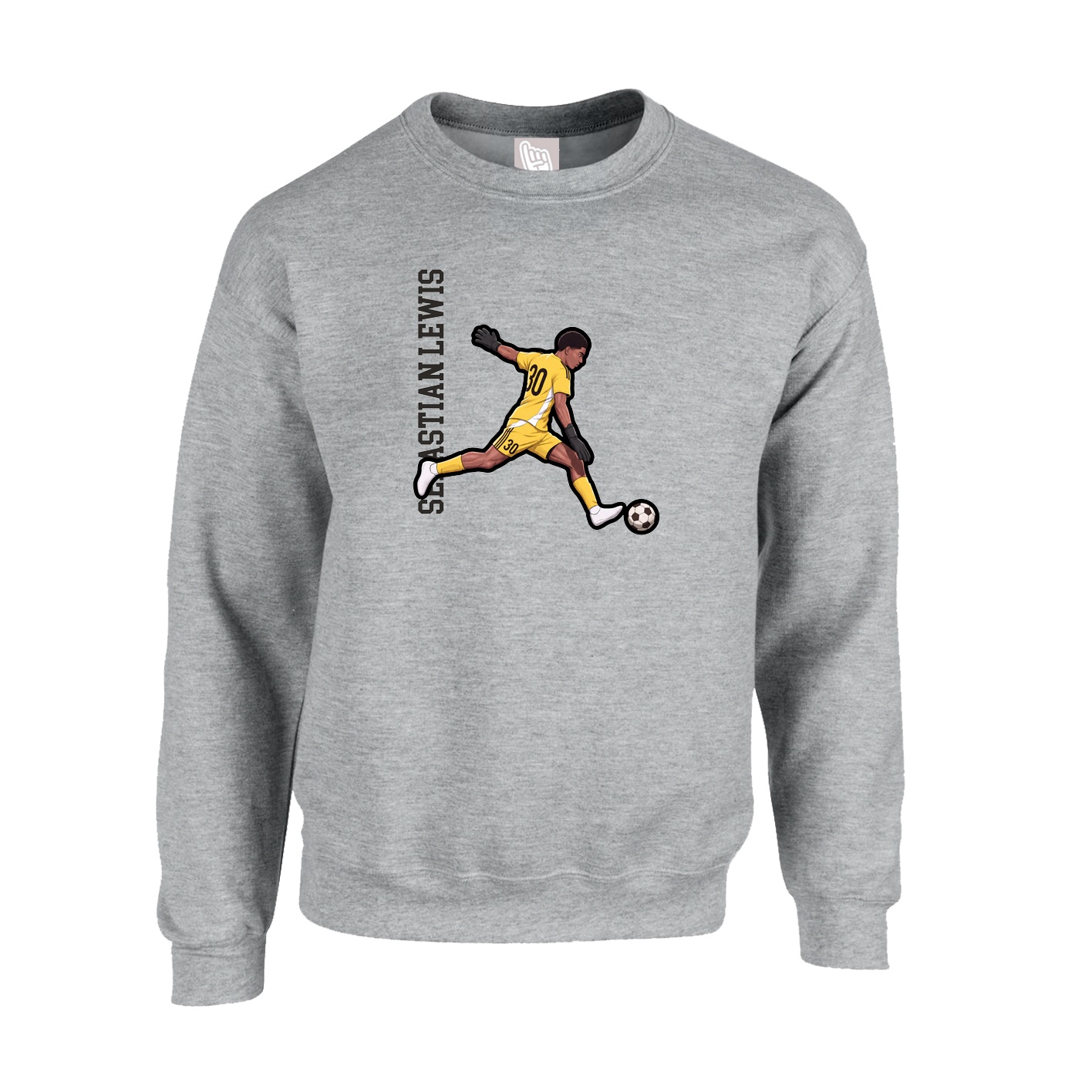 Fleece Crew — Name Vertical in Grey