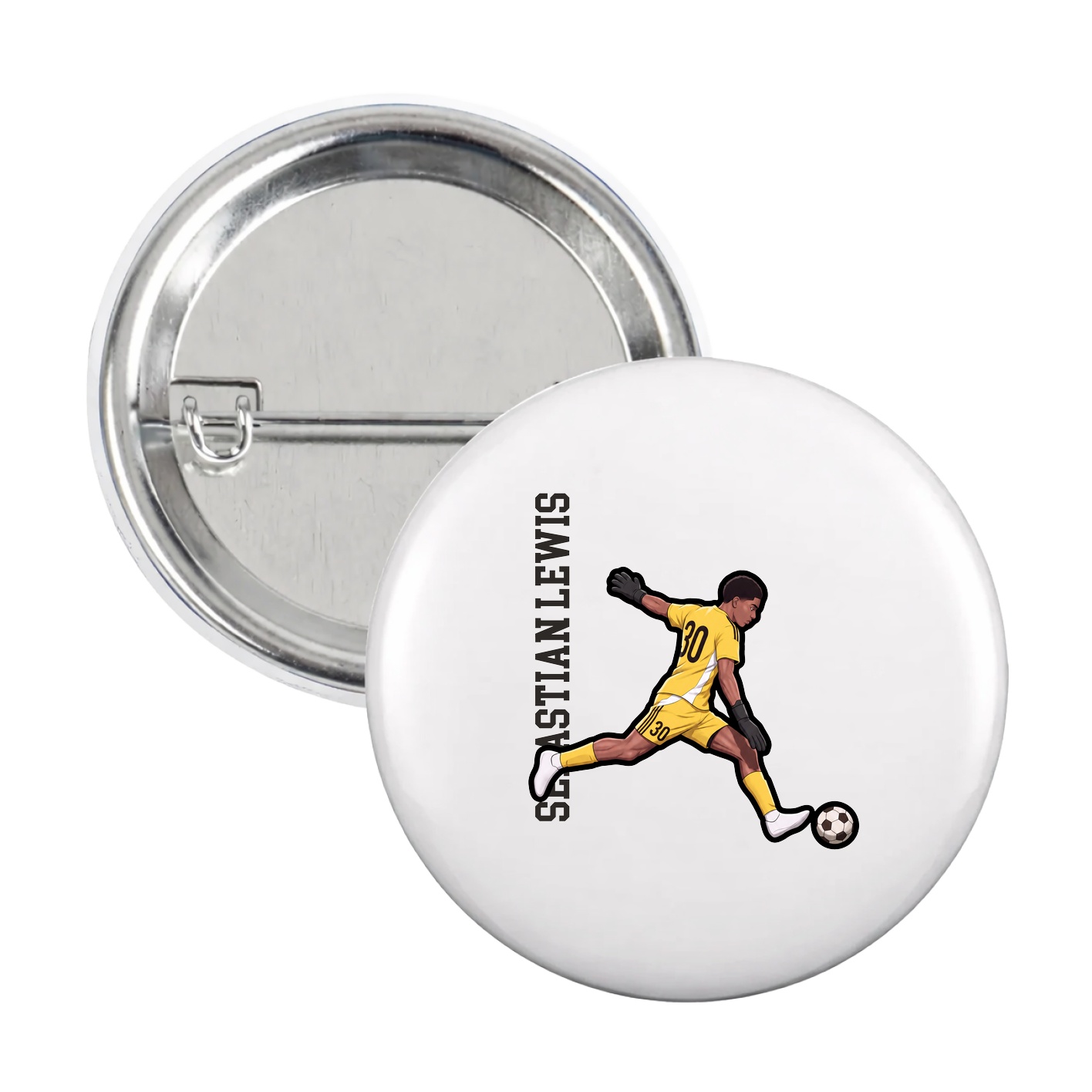 Game Day Button — Name Vertical in White
