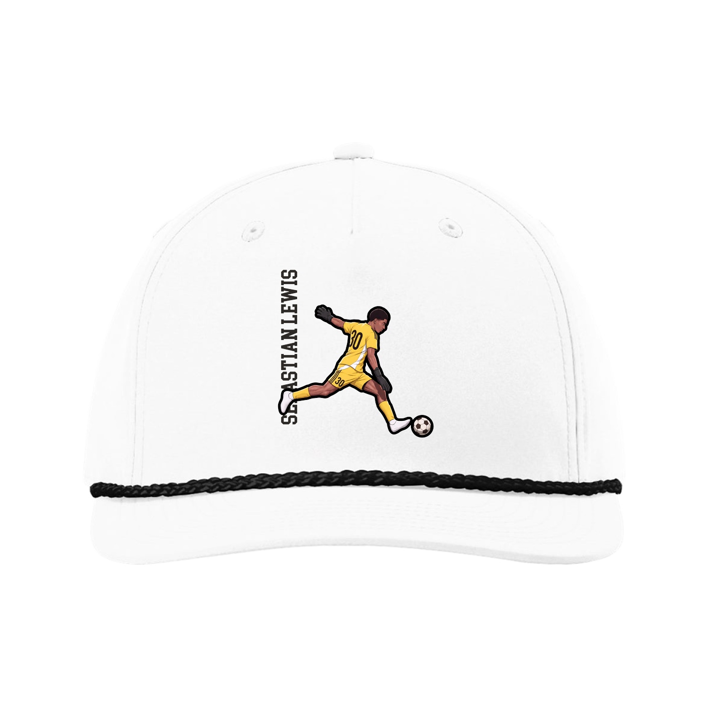 Five-Panel Classic Rope Cap — Name Vertical in White