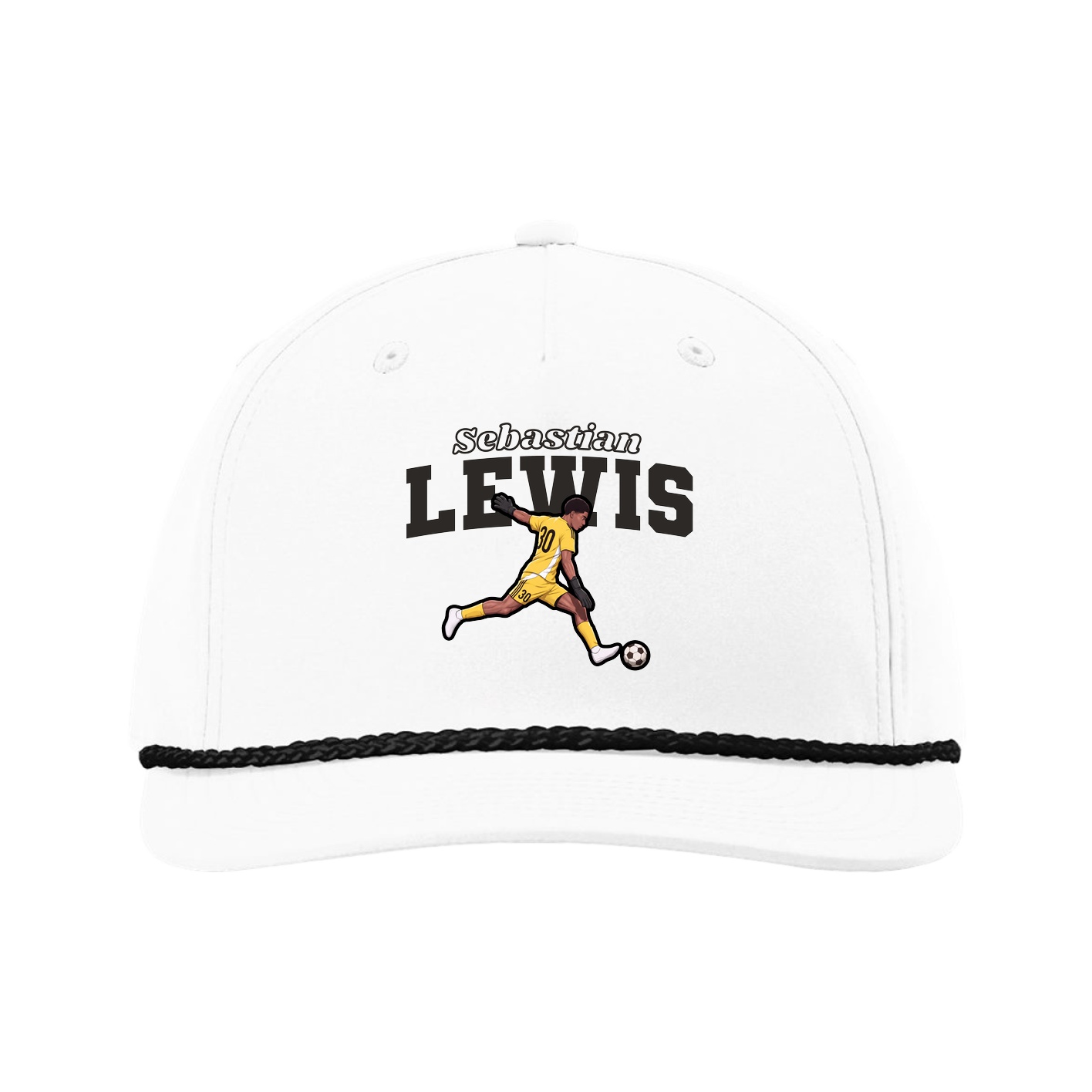 Five-Panel Classic Rope Cap — Name Arch in White