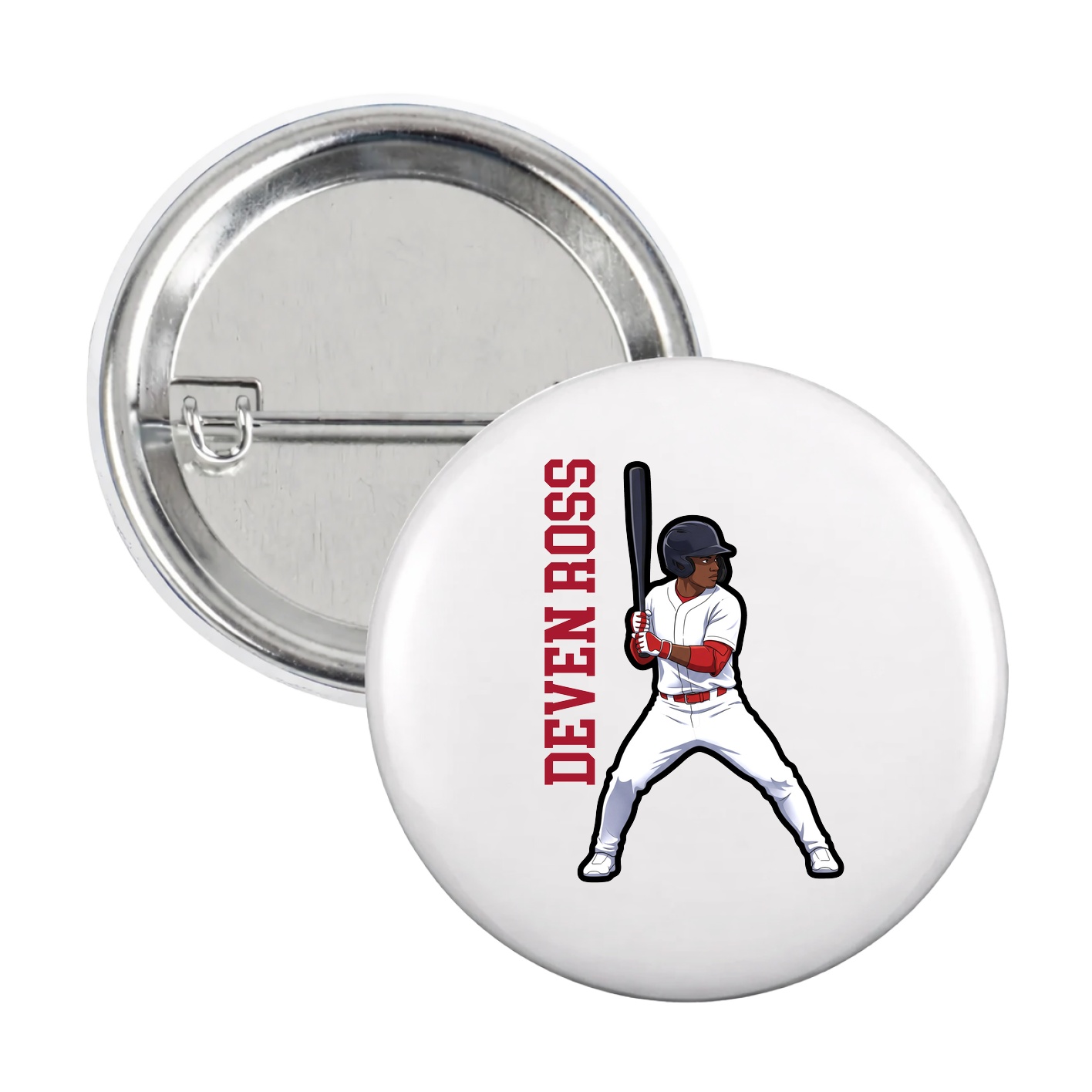 Game Day Button — Name Vertical in White