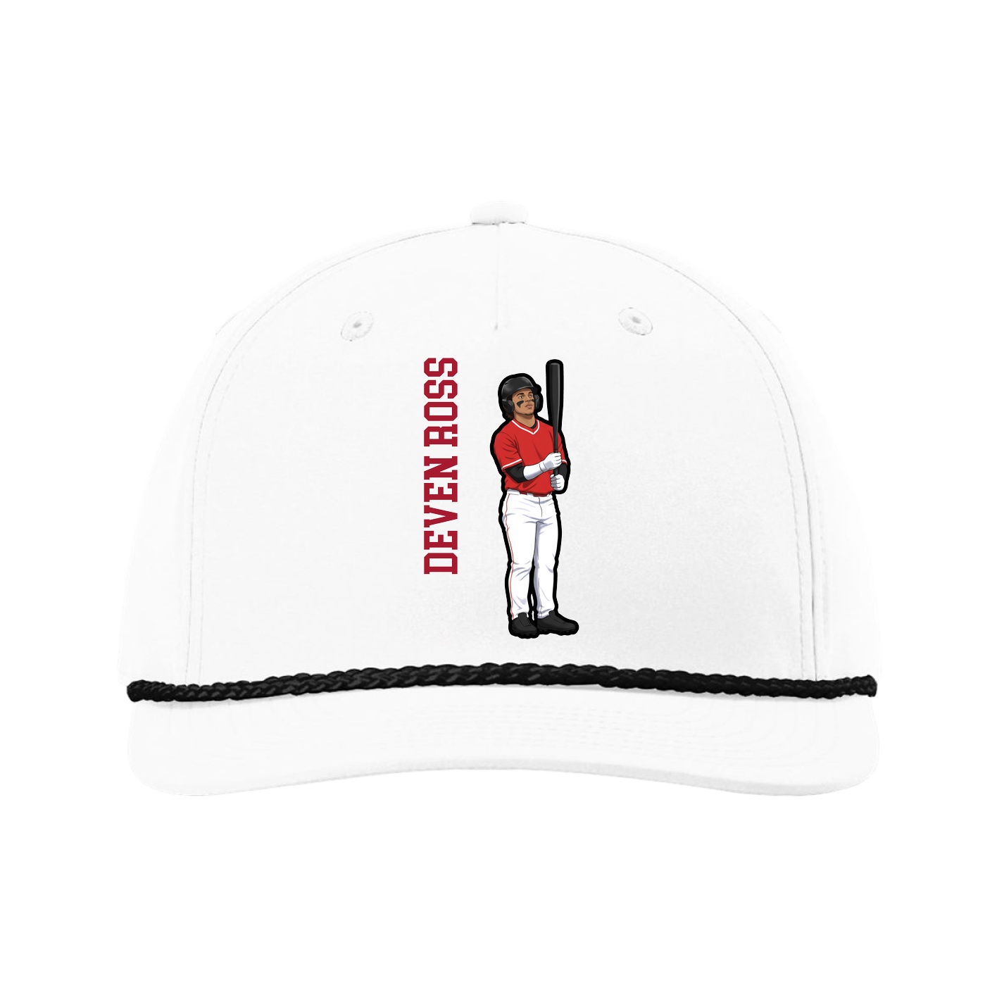Five-Panel Classic Rope Cap — Name Vertical in White